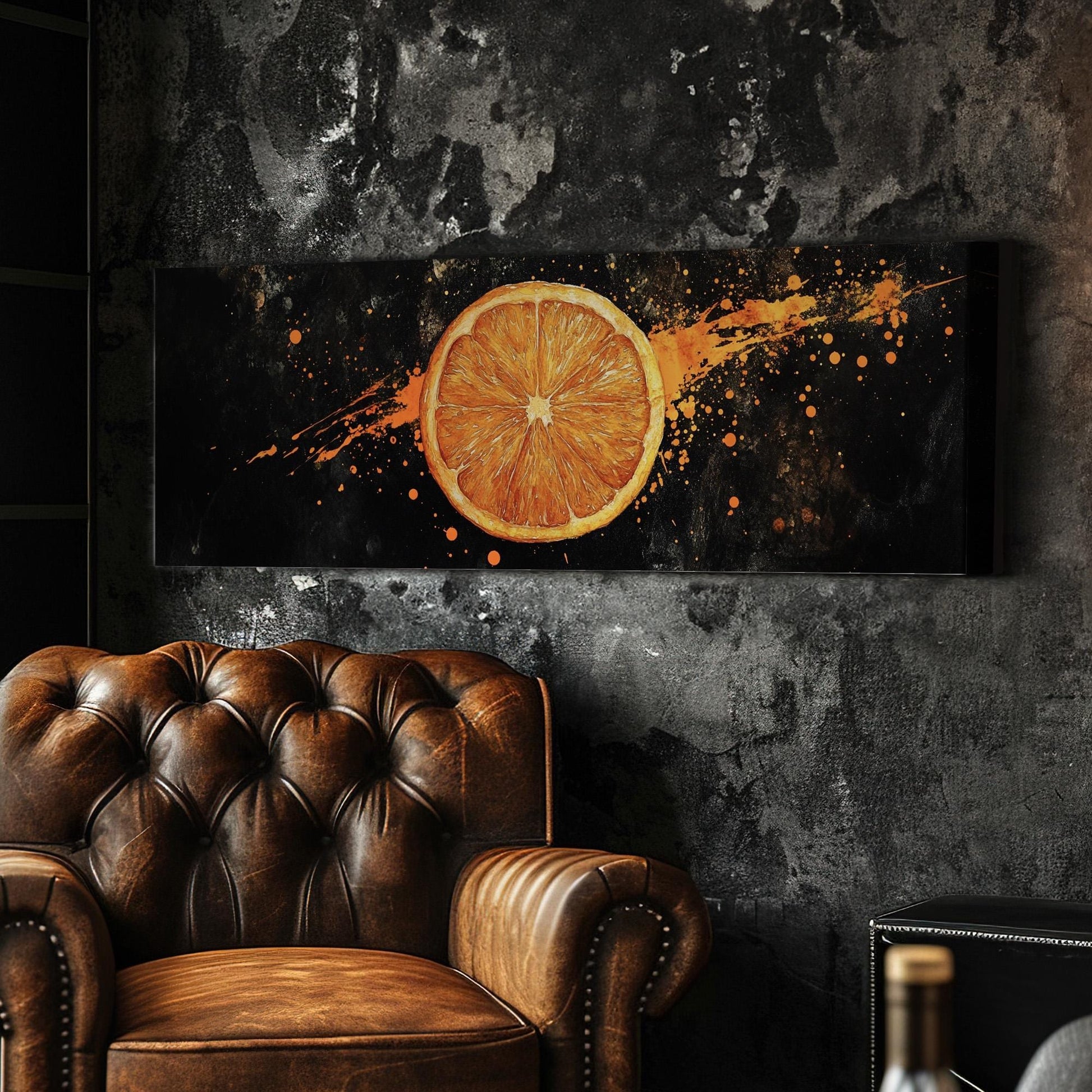 Juicy Orange Slice Panoramic Fresh Citrus, Minimal Kitchen Wall Canvas Print, Farmhouse Printed Canvas Art