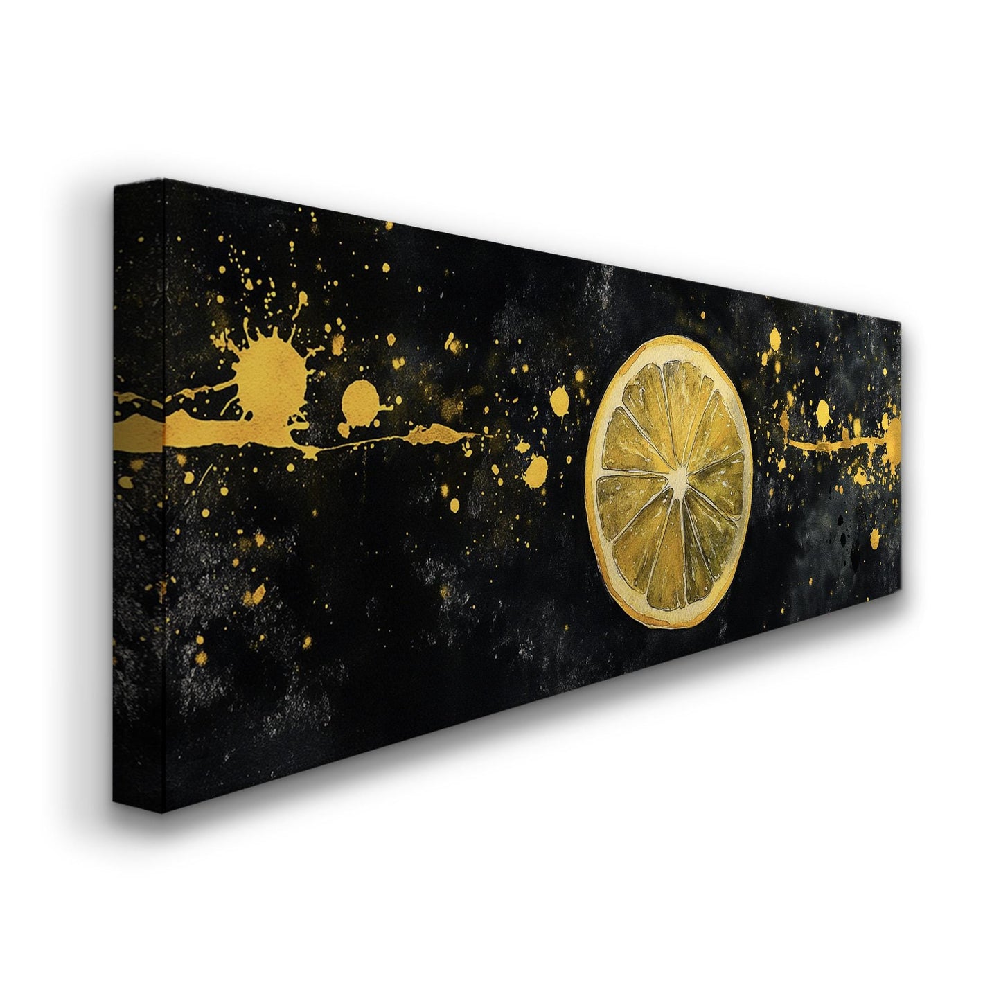 Minimal Lemon Slice Panoramic Farmhouse Kitchen, Minimal Citrus Colors Canvas Print, Country Art Printed Canvas Art