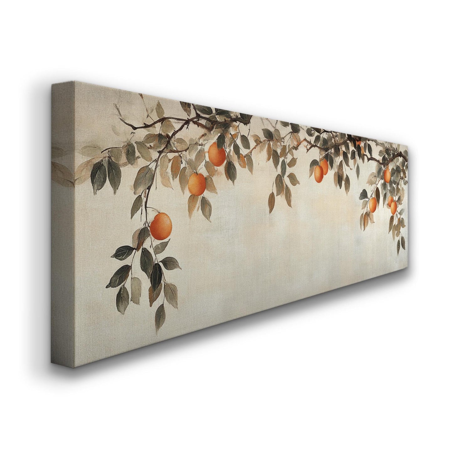 Moody Orange Branch Panoramic Fresh Citrus, Minimal Kitchen Wall Canvas Print, Country Style Printed Canvas Art