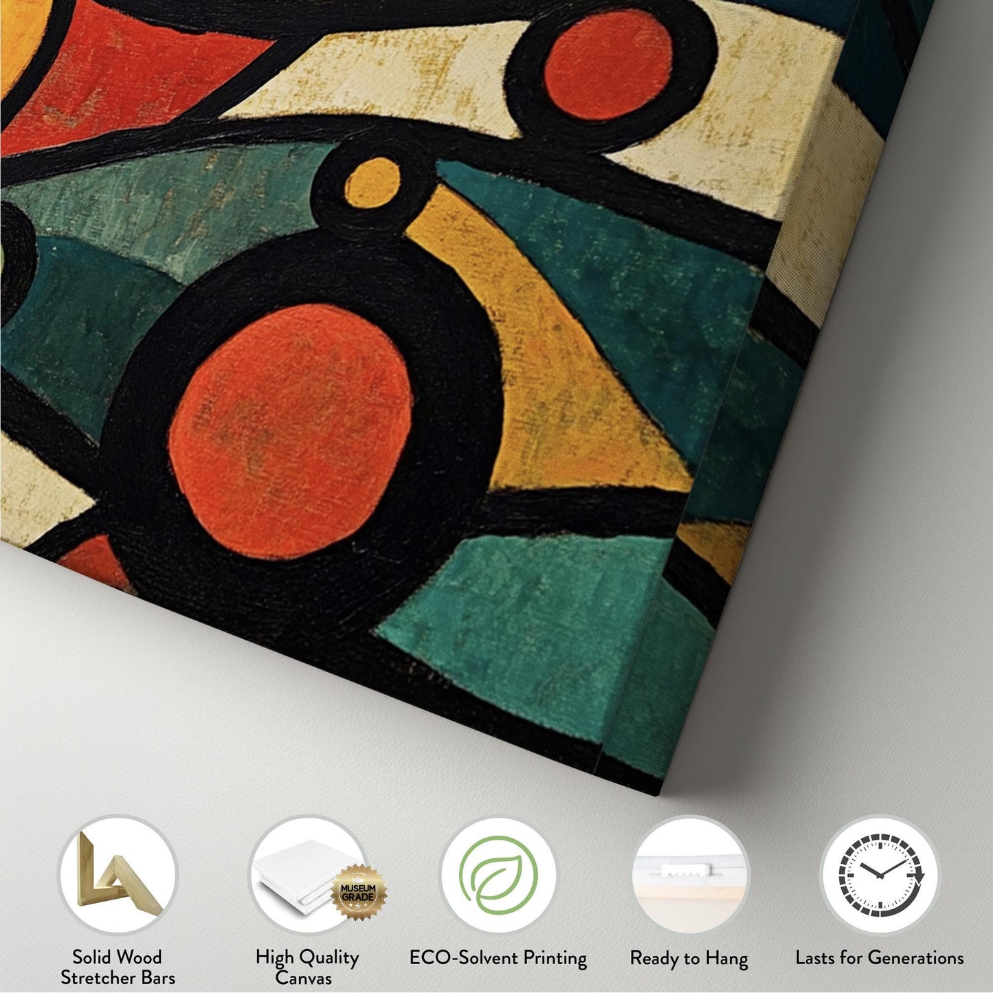 Mosaic Sun Panoramic Warm Hues, Minimal Vibrant Abstract Canvas Print, Colorful Planets Printed Canvas Art