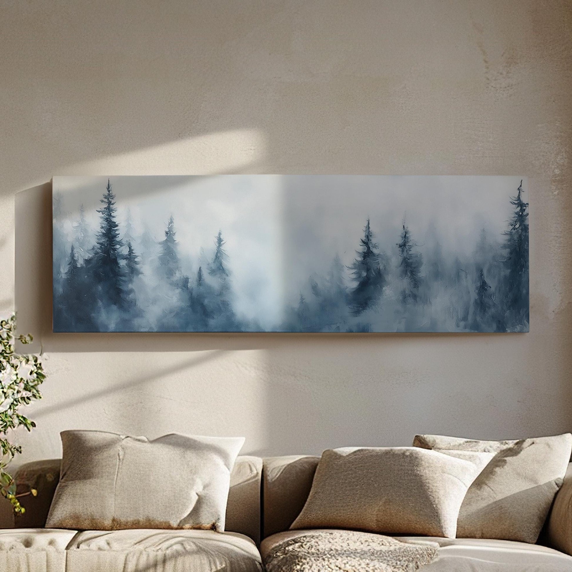 Mountain Pine Scene Panoramic Nature Beauty, Minimal Rustic Calm Canvas Print, Woodland Serenity Printed Canvas Art