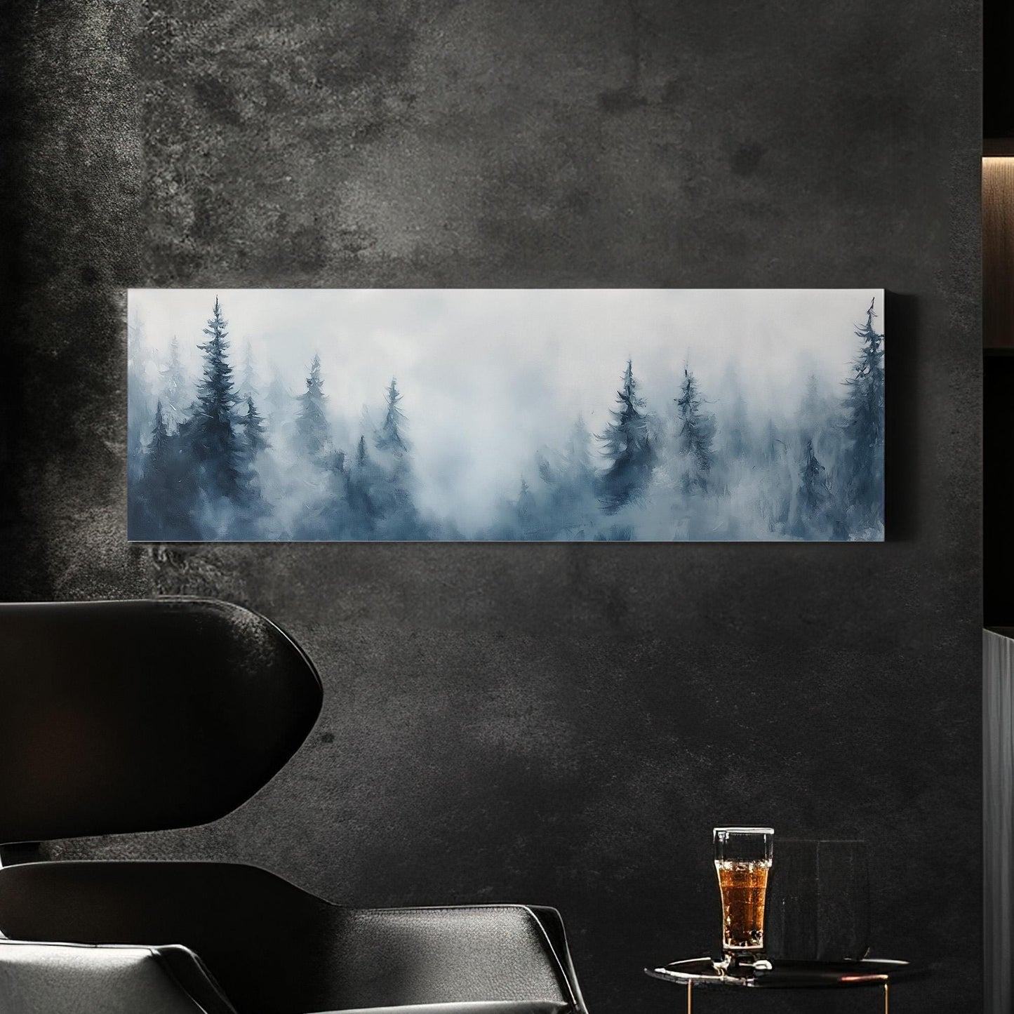 Mountain Pine Scene Panoramic Nature Beauty, Minimal Rustic Calm Canvas Print, Woodland Serenity Printed Canvas Art