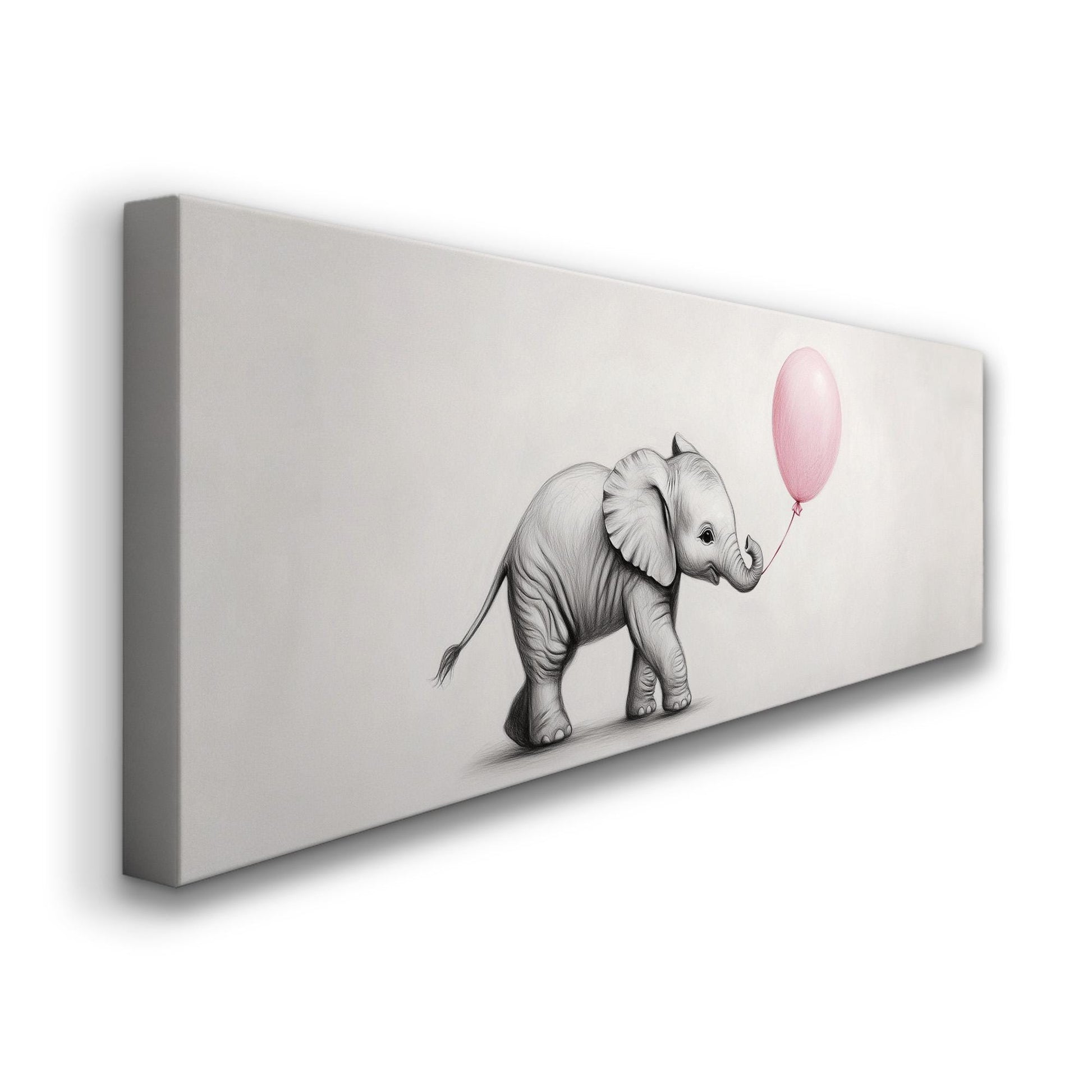Nursery Elephant With a Balloon Panoramic African Elephant, Minimal Animal Lover Canvas Print, Boho Japandi Printed Canvas Art