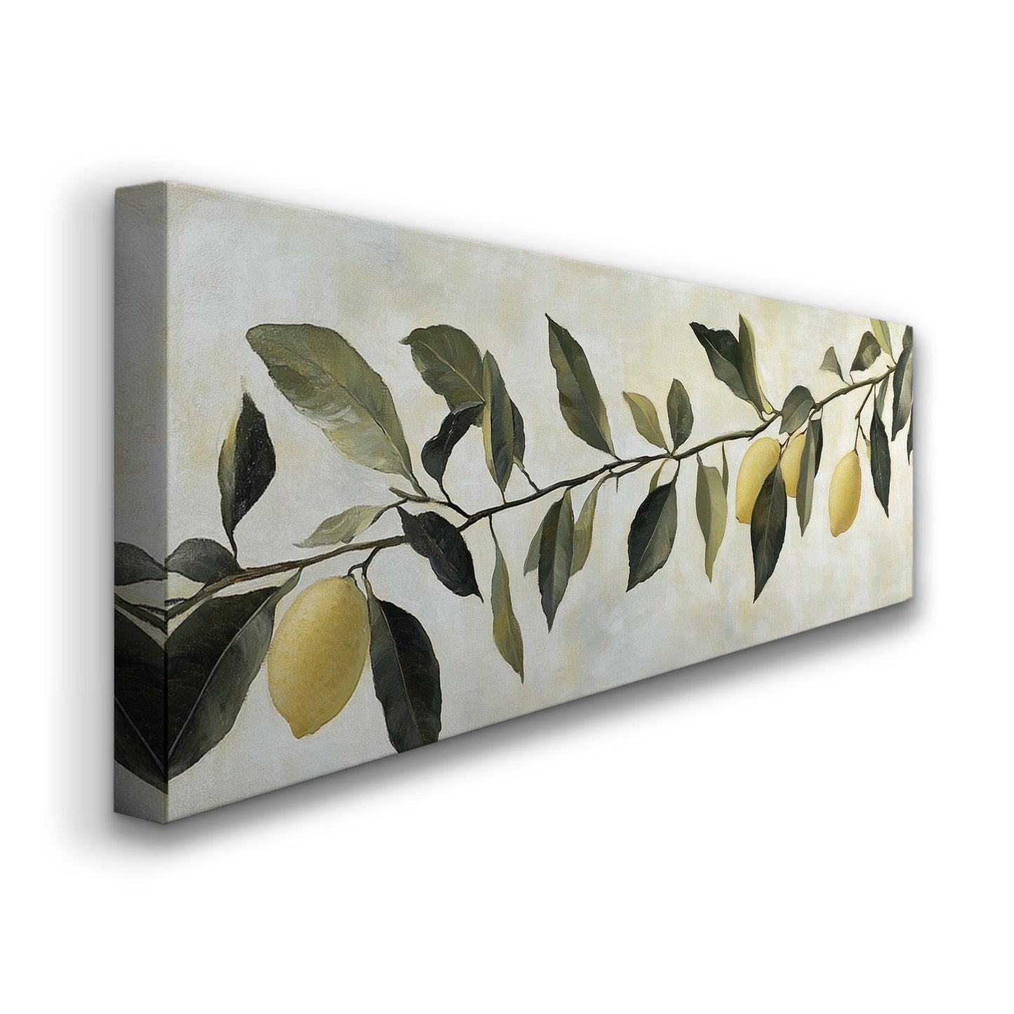 Rustic Lemon Branch Panoramic Farmhouse Kitchen, Minimal Citrus Decor Canvas Print, Country Art Printed Canvas Art