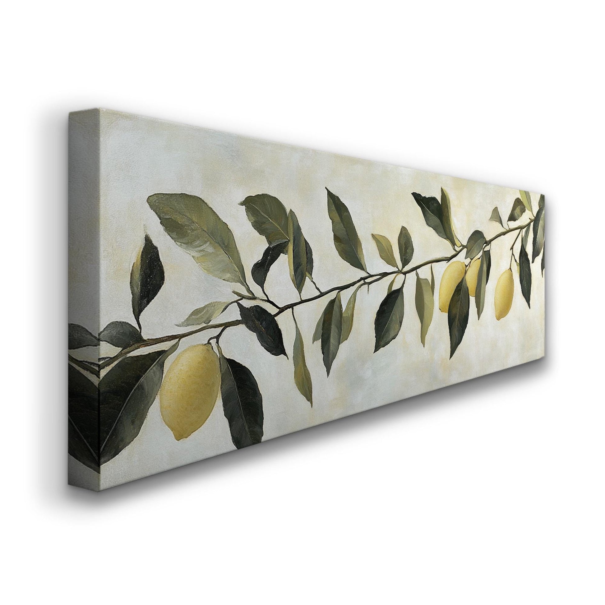 Rustic Lemon Branch Panoramic Farmhouse Kitchen, Minimal Citrus Decor Canvas Print, Country Art Printed Canvas Art