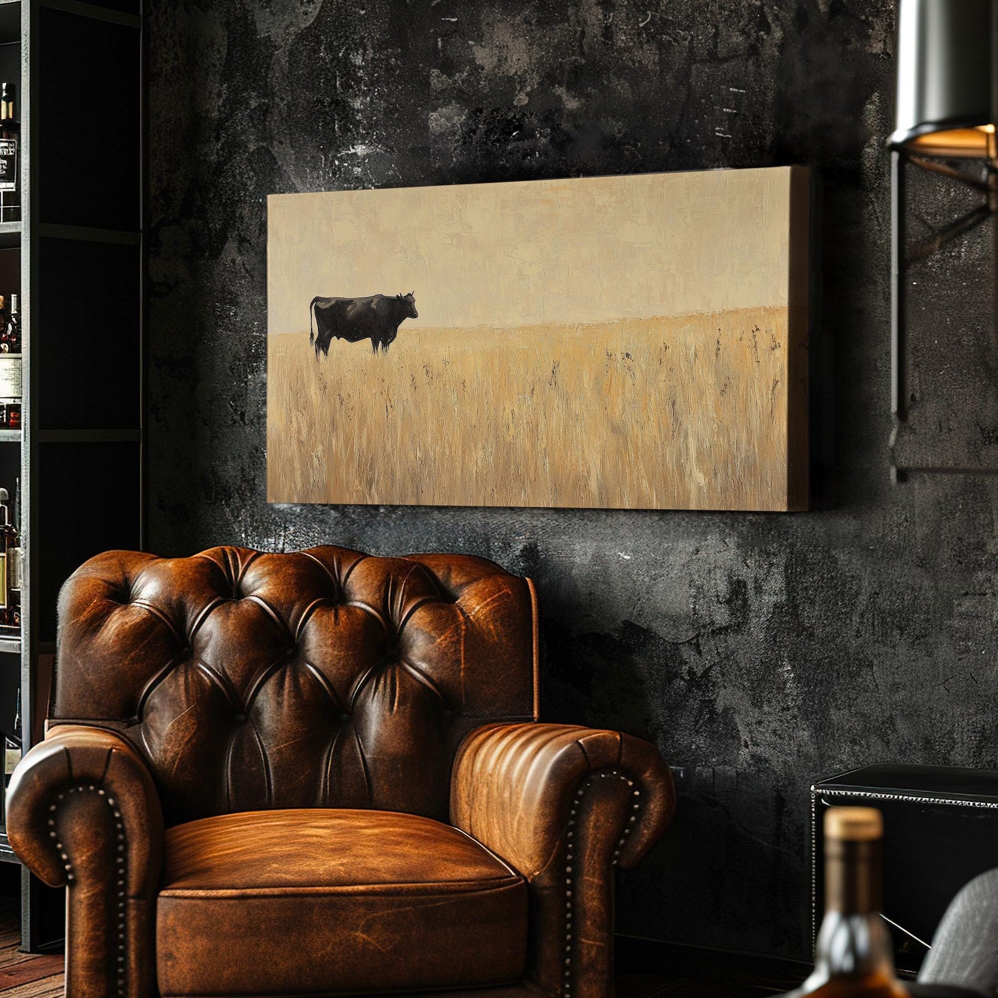 Cow In The Distance Lanscape Country Living, 2x1 Farmhouse Decor Canvas Print, Rural Vibes 20x60 Canvas Art