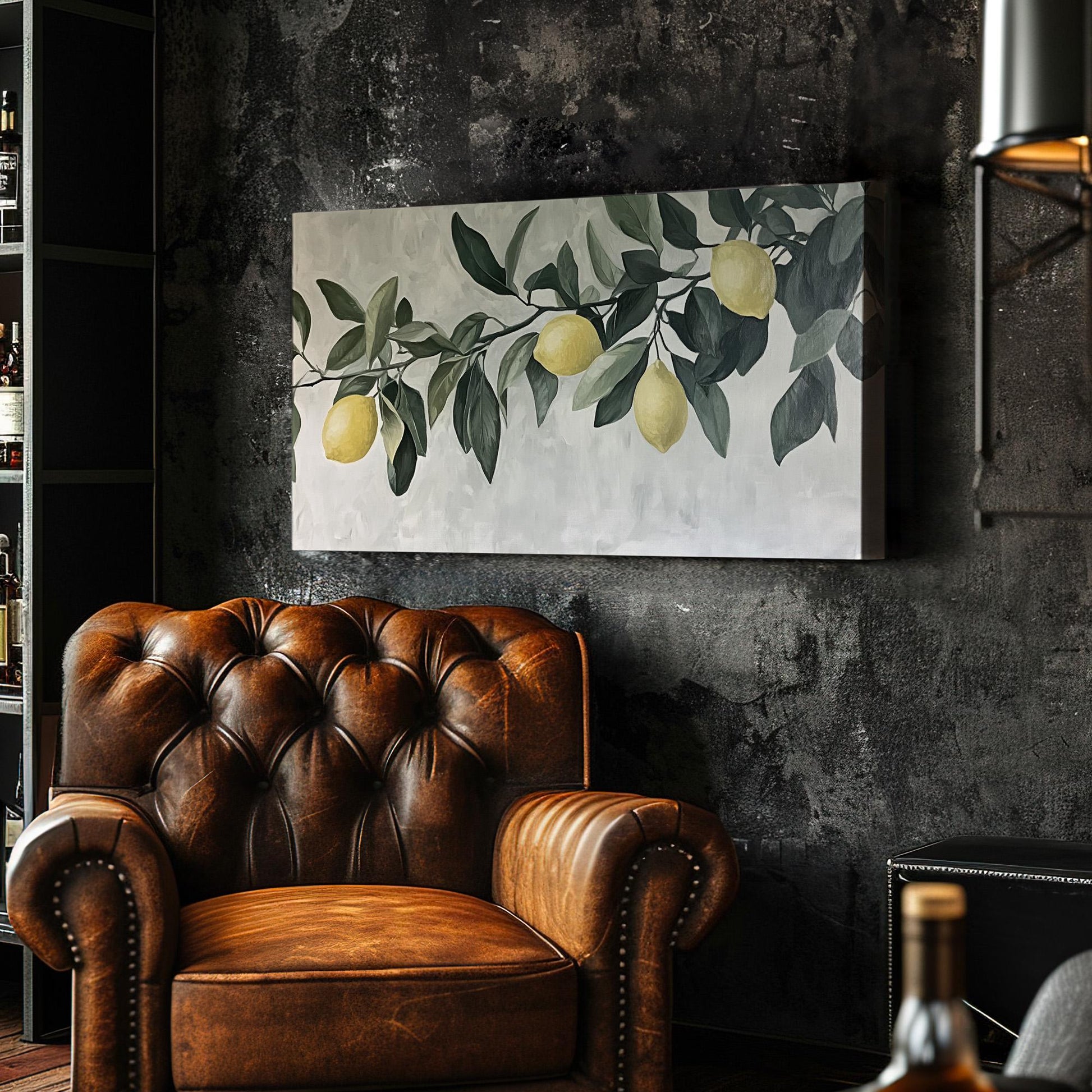 Moody Lemon Branch Lanscape Farmhouse Kitchen, 2x1 Citrus Decor Canvas Print, Country Art 20x60 Canvas Art