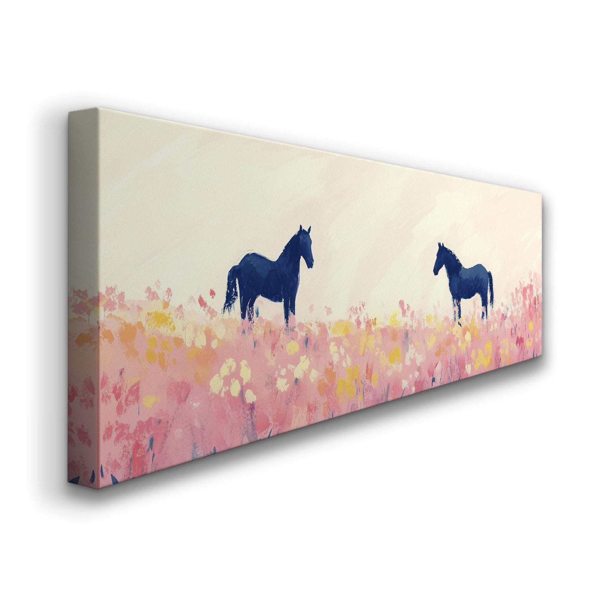Equestrian Farmhouse Panoramic Rustic Ranch Horse, Minimal Country Riding Canvas Print, Wild Scene Printed Canvas Art