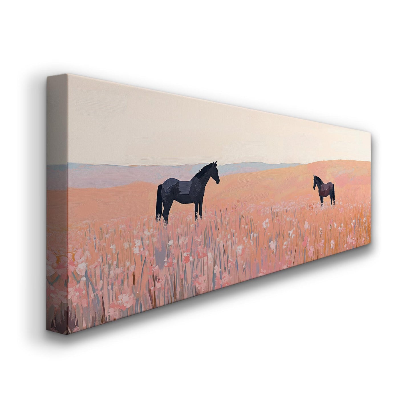 Praire Horses Panoramic Western Country, Minimal Farmhouse Equestrian Canvas Print, Wild Nature Printed Canvas Art