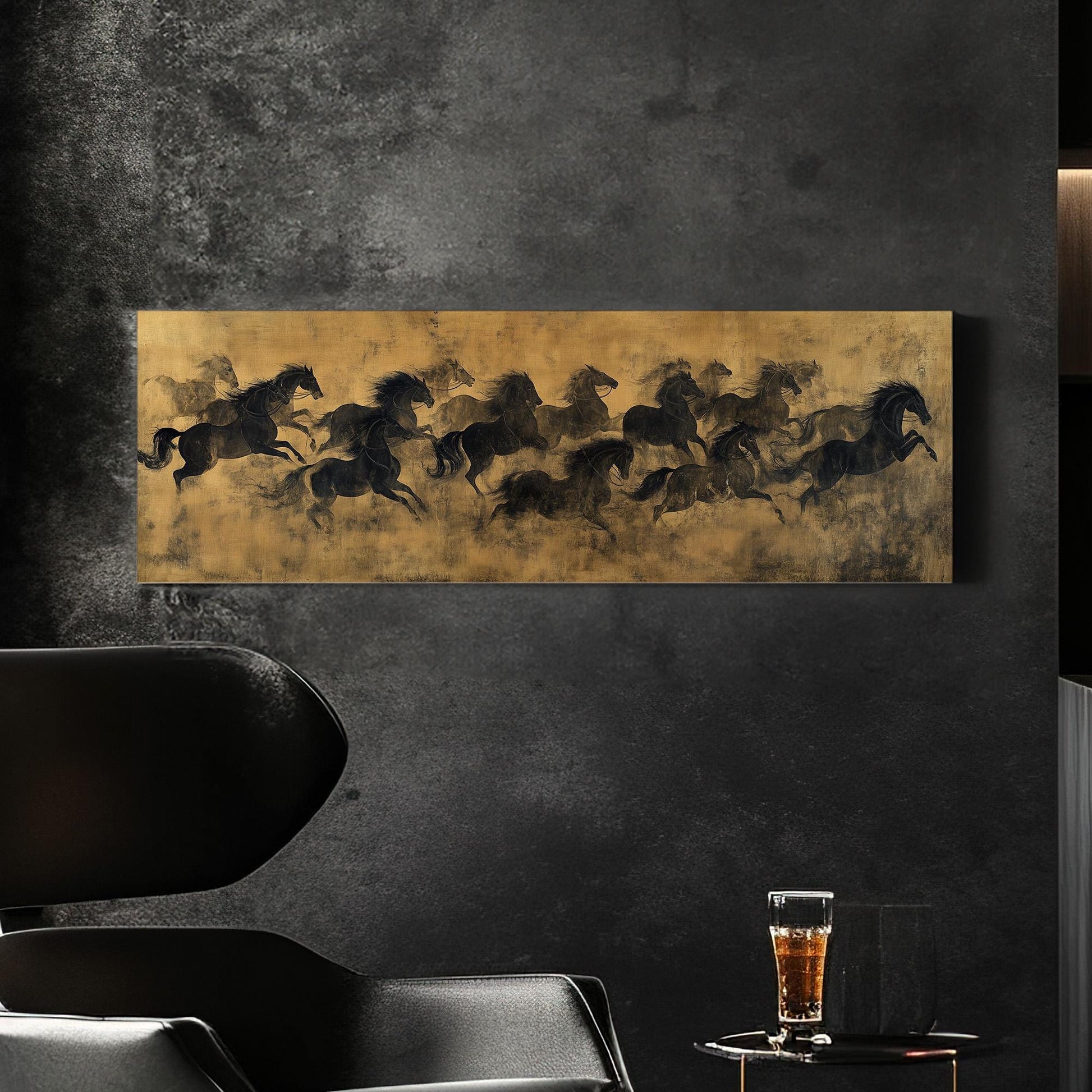 Running Horses Canvas Print: Rustic Farmhouse Equestrian Art