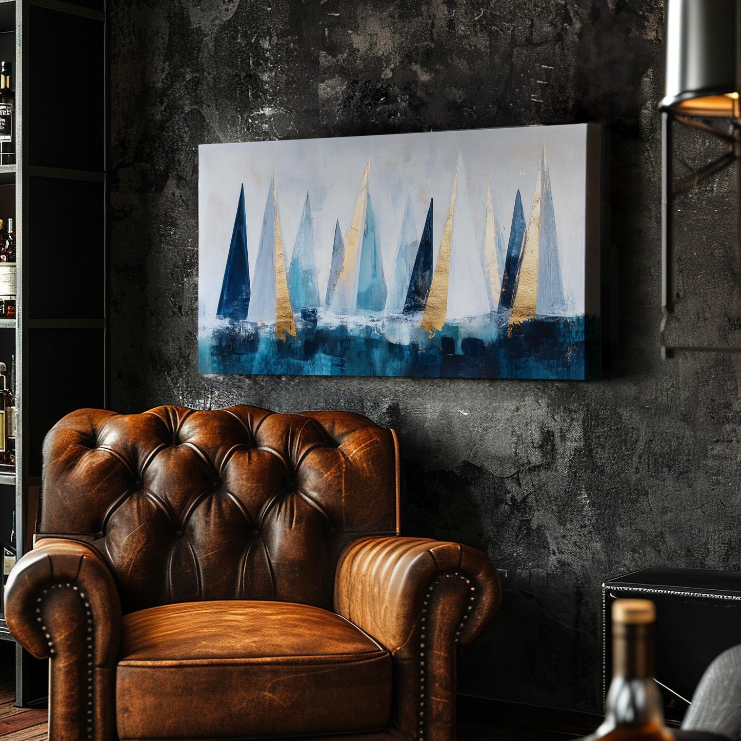 Abstract Sailing Boats Lanscape Coastal Nautical, 2x1 Rustic Sea Canvas Print, Maritime Calm 20x60 Canvas Art