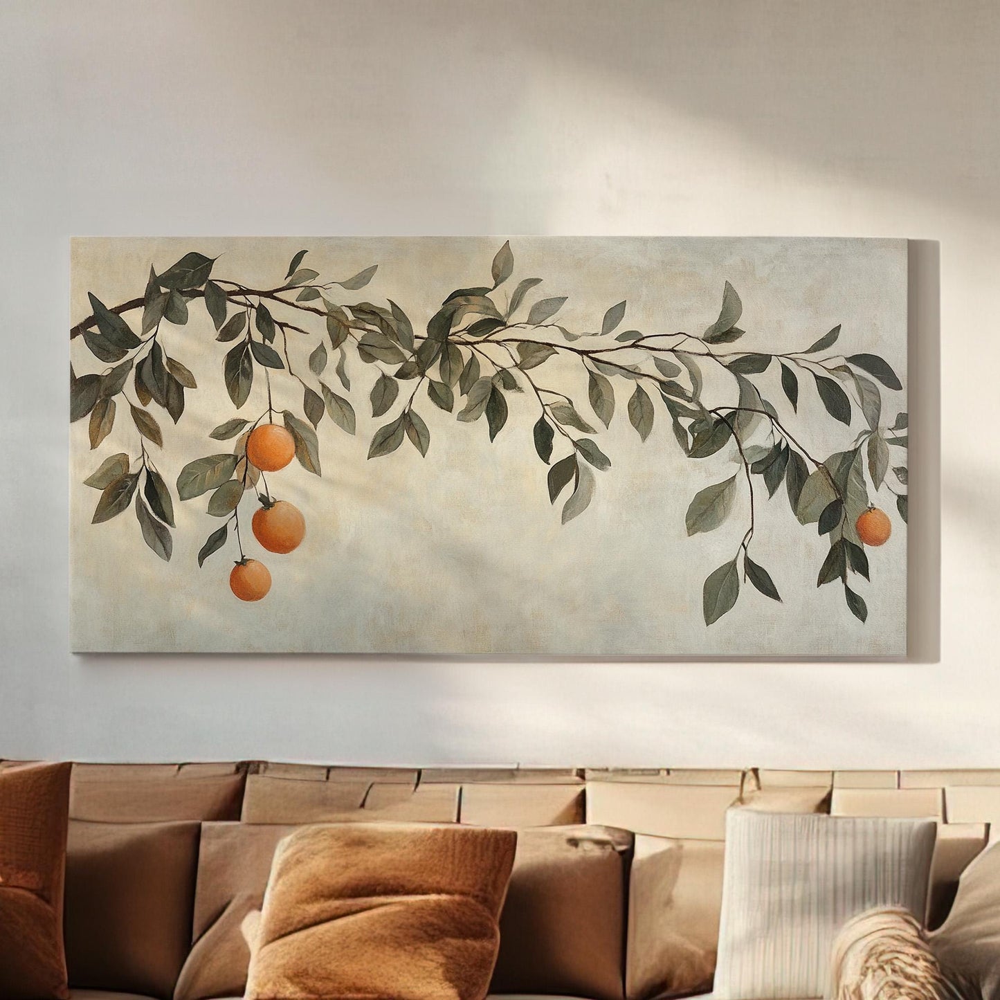 Vintage Orange Branch Lanscape Fresh Citrus, 2x1 Kitchen Wall Canvas Print, Country Style 20x60 Canvas Art