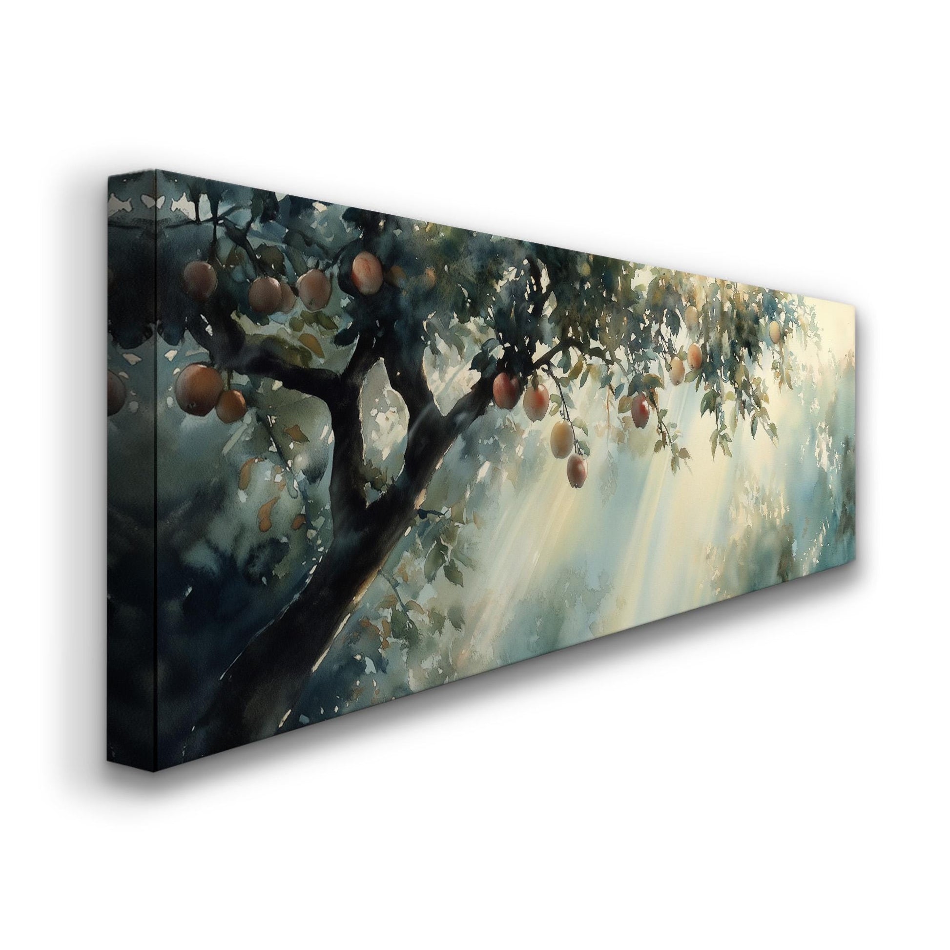 Spring Apple Tree Panoramic Magical Lights, Minimal Farmhouse Country Canvas Print, Nature Bloom Printed Canvas Art