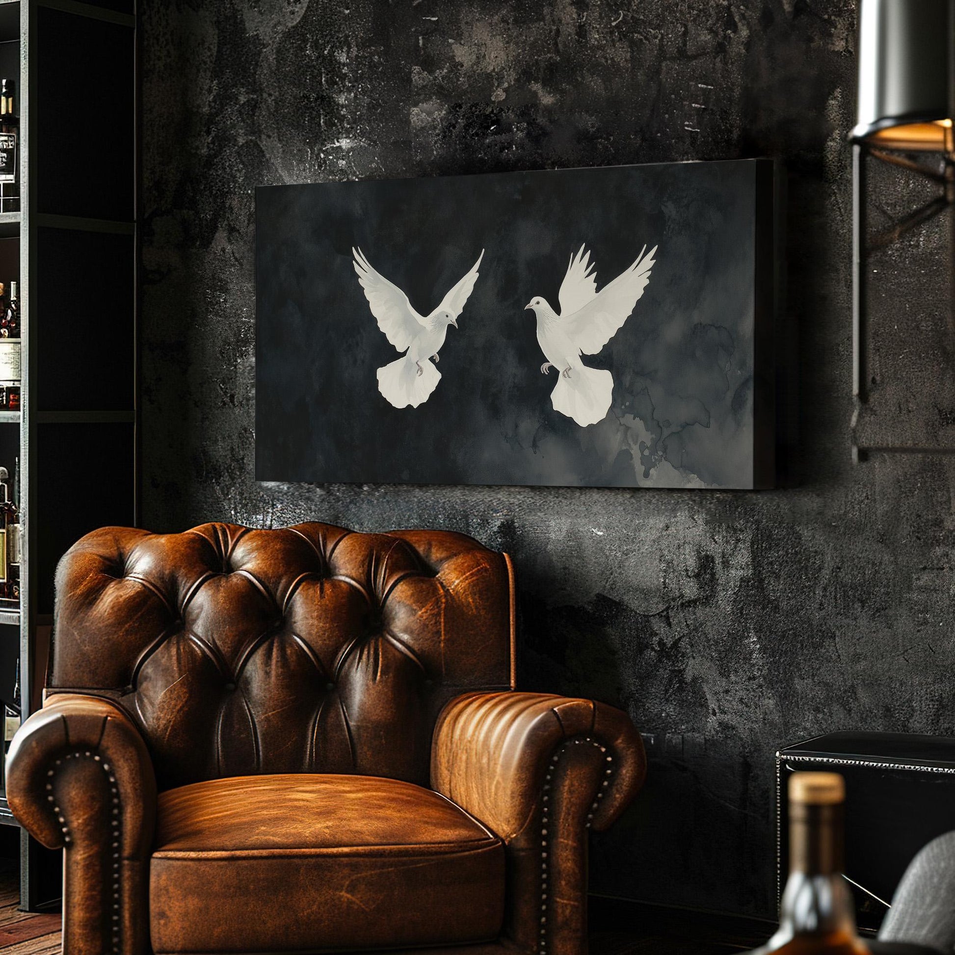 Dove Couple Lanscape Peaceful Night, 2x1 Flying Bird Canvas Print, Nature Calm 20x60 Canvas Art