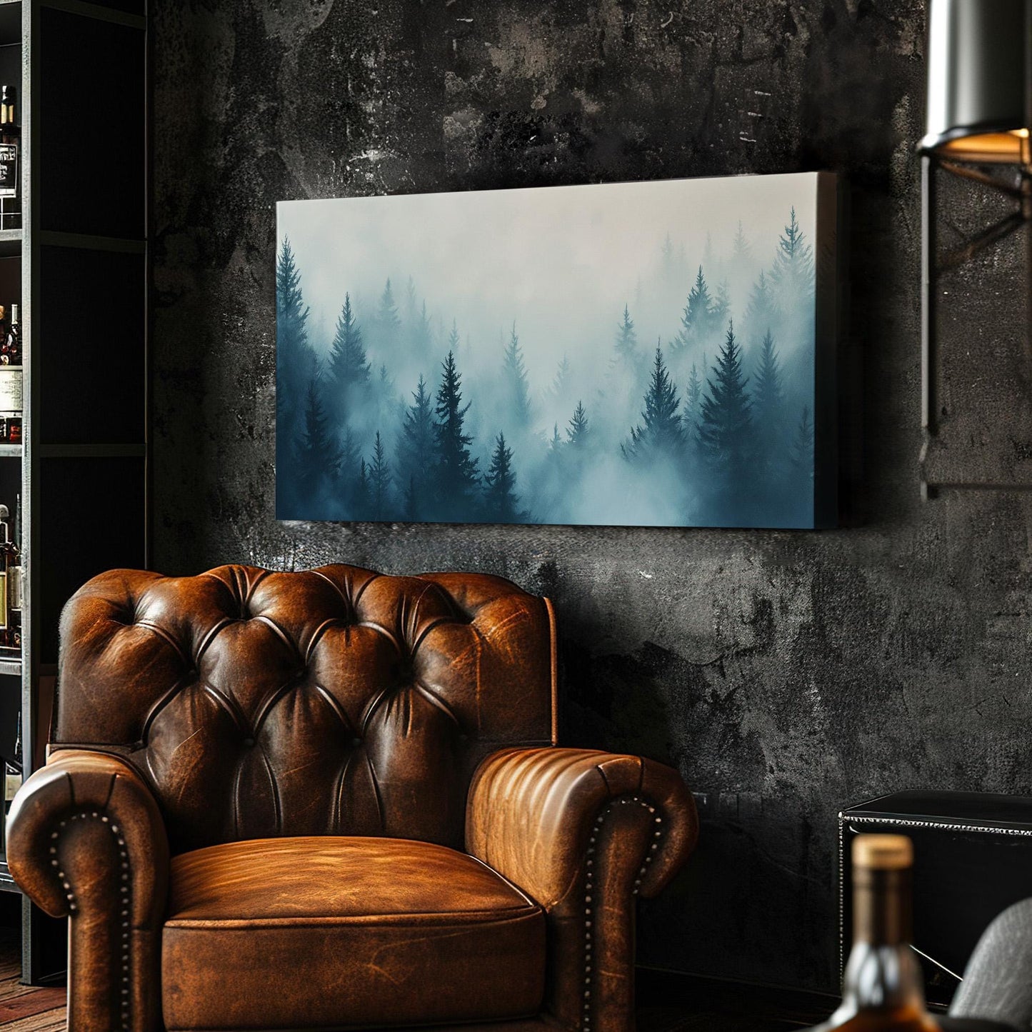 Foggy Mountain Pines Lanscape Woodland Peace, 2x1 Rustic Charm Canvas Print, Nature Mood 20x60 Canvas Art