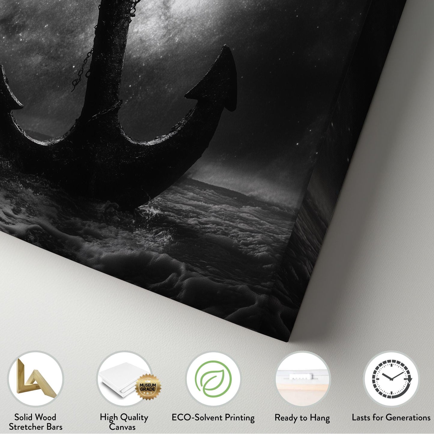 Lost Anchor At Night Lanscape Coastal Nautical, 2x1 Rustic Sea Canvas Print, Starry Sky 20x60 Canvas Art