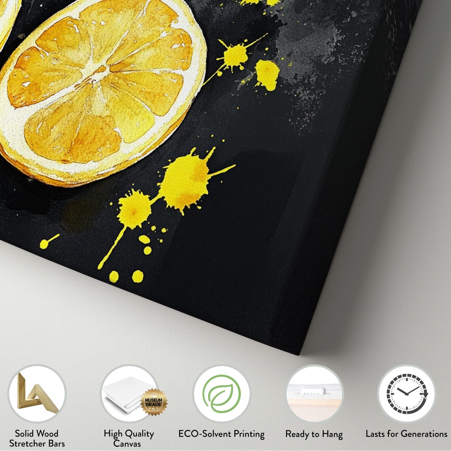 Moody Lemon Slice Lanscape Farmhouse Kitchen, 2x1 Citrus Colors Canvas Print, Country Art 20x60 Canvas Art
