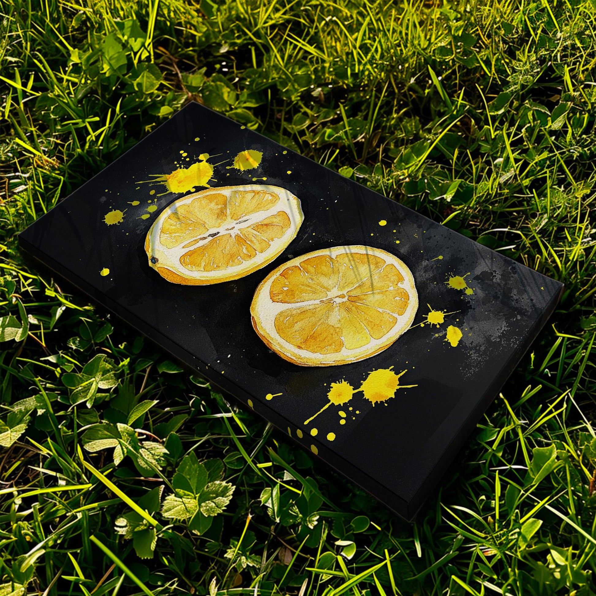 Moody Lemon Slice Lanscape Farmhouse Kitchen, 2x1 Citrus Colors Canvas Print, Country Art 20x60 Canvas Art