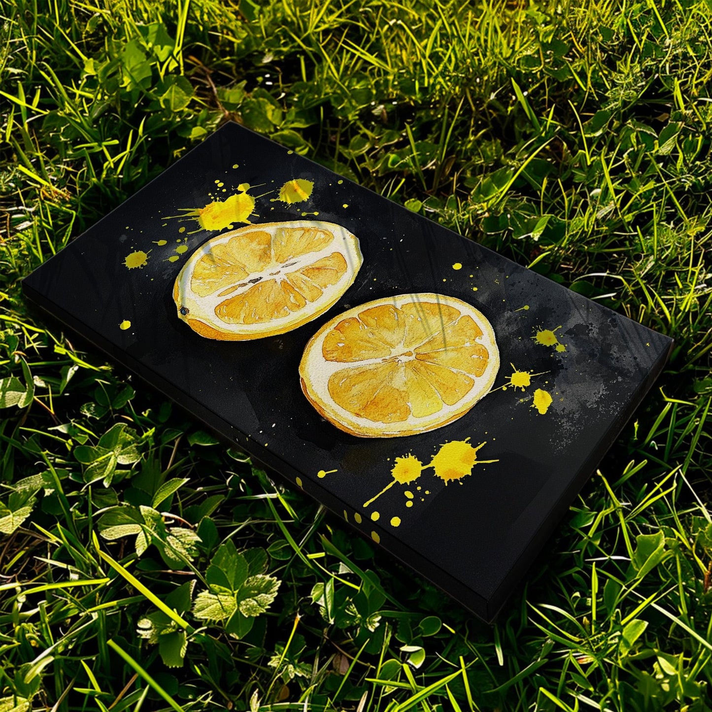 Moody Lemon Slice Lanscape Farmhouse Kitchen, 2x1 Citrus Colors Canvas Print, Country Art 20x60 Canvas Art