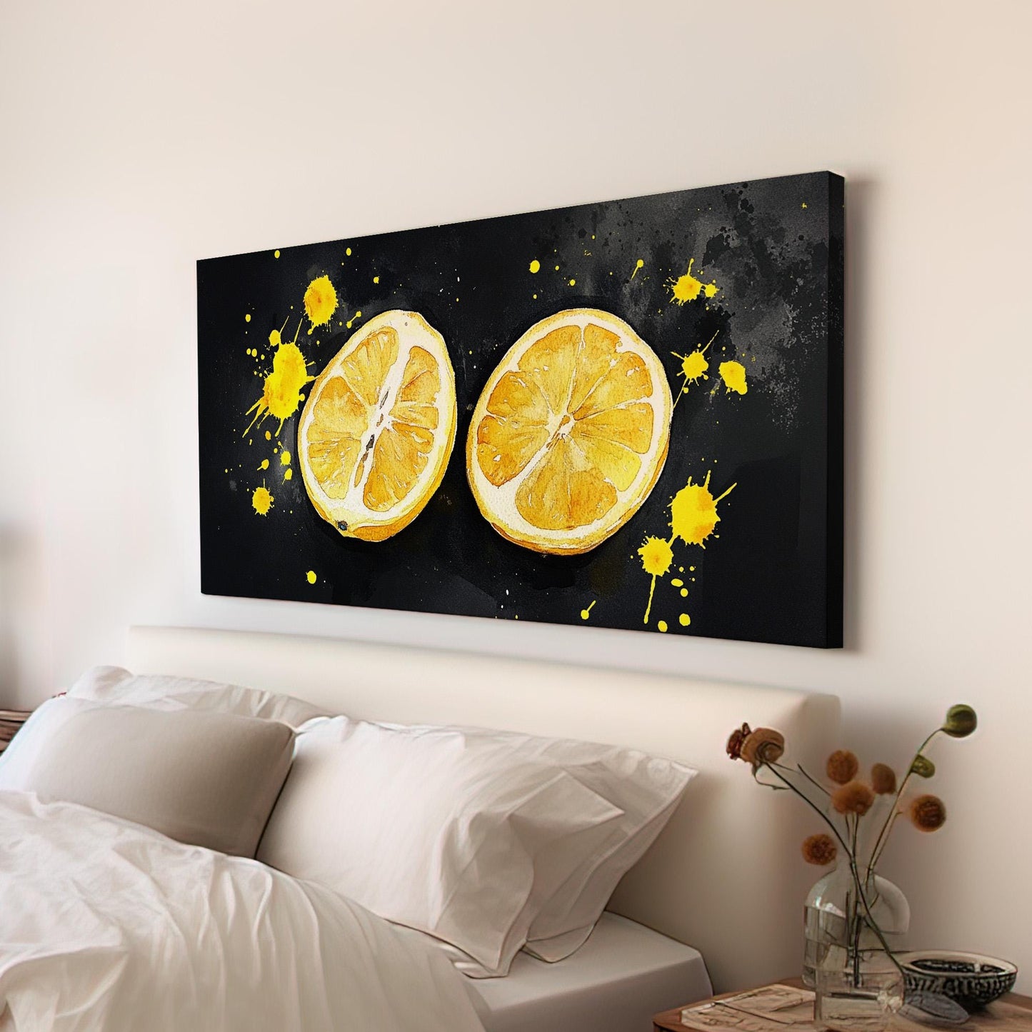 Moody Lemon Slice Lanscape Farmhouse Kitchen, 2x1 Citrus Colors Canvas Print, Country Art 20x60 Canvas Art