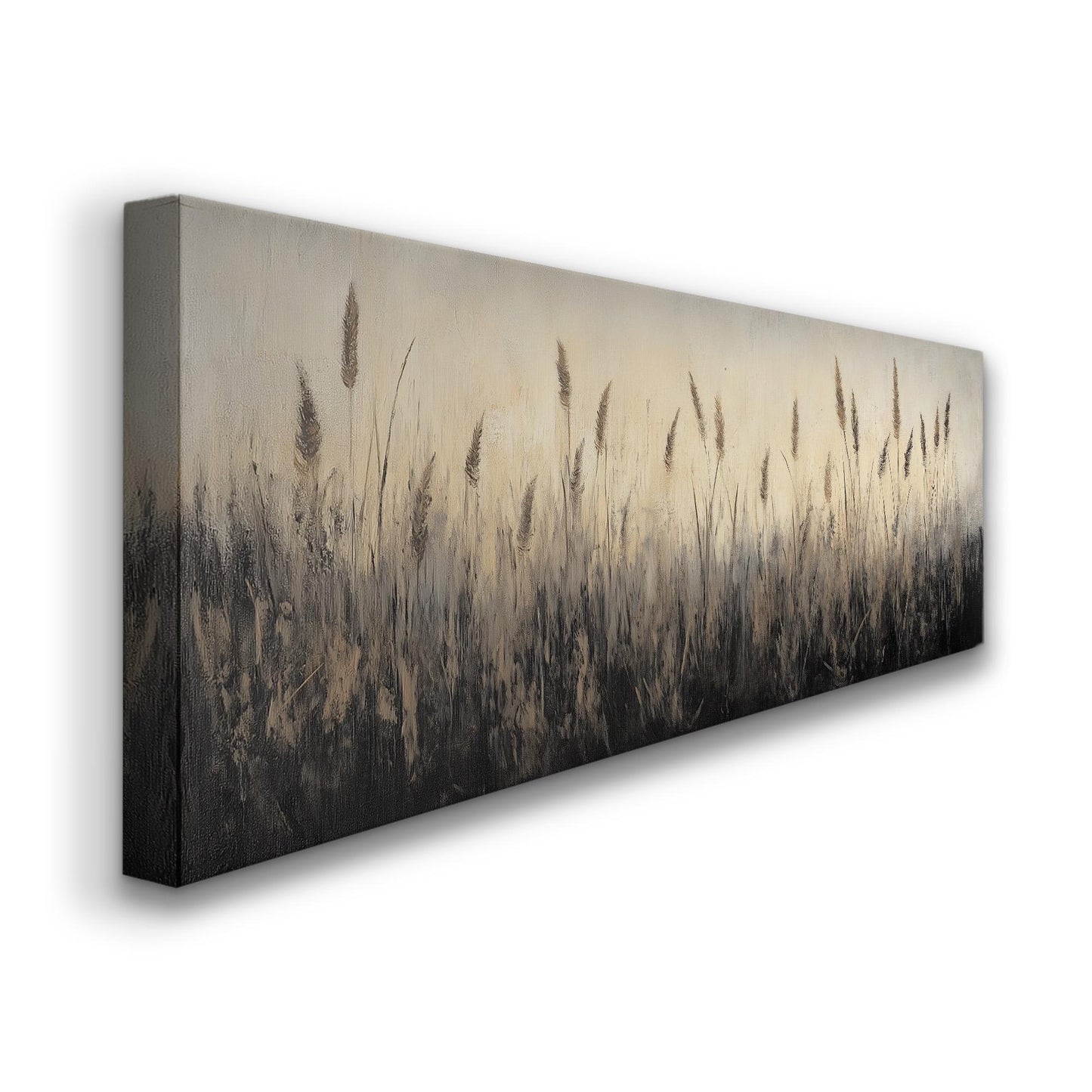 Beige Reed Grass Panoramic Muted Beach, Minimal Nautical Art Canvas Print, Coastal Sunset Printed Canvas Art