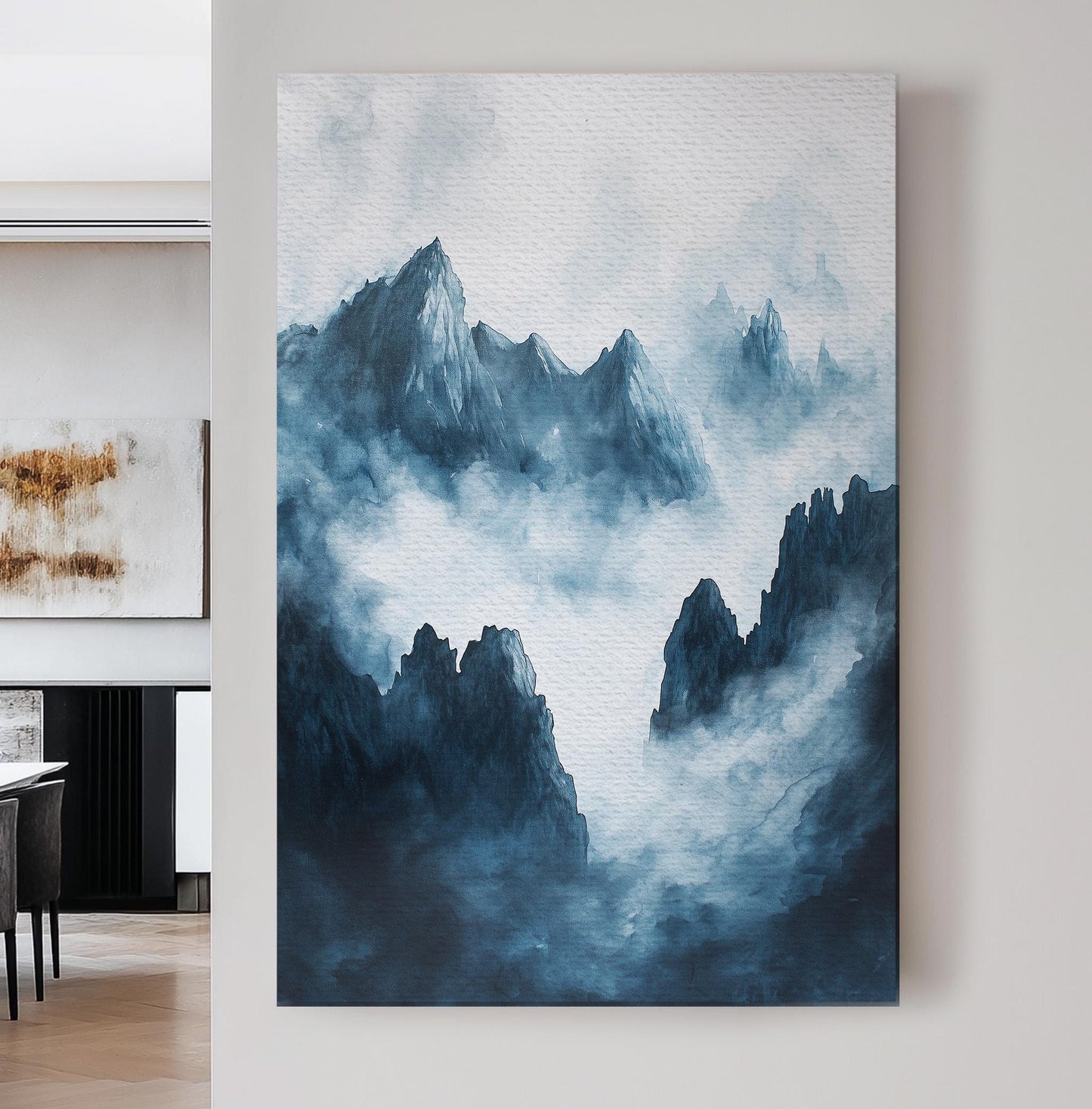 Misty Rocky Peaks Vertical Nature Calm, Vintage Rustic Serenity Canvas Print, Wilderness Beauty Printed Canvas Art