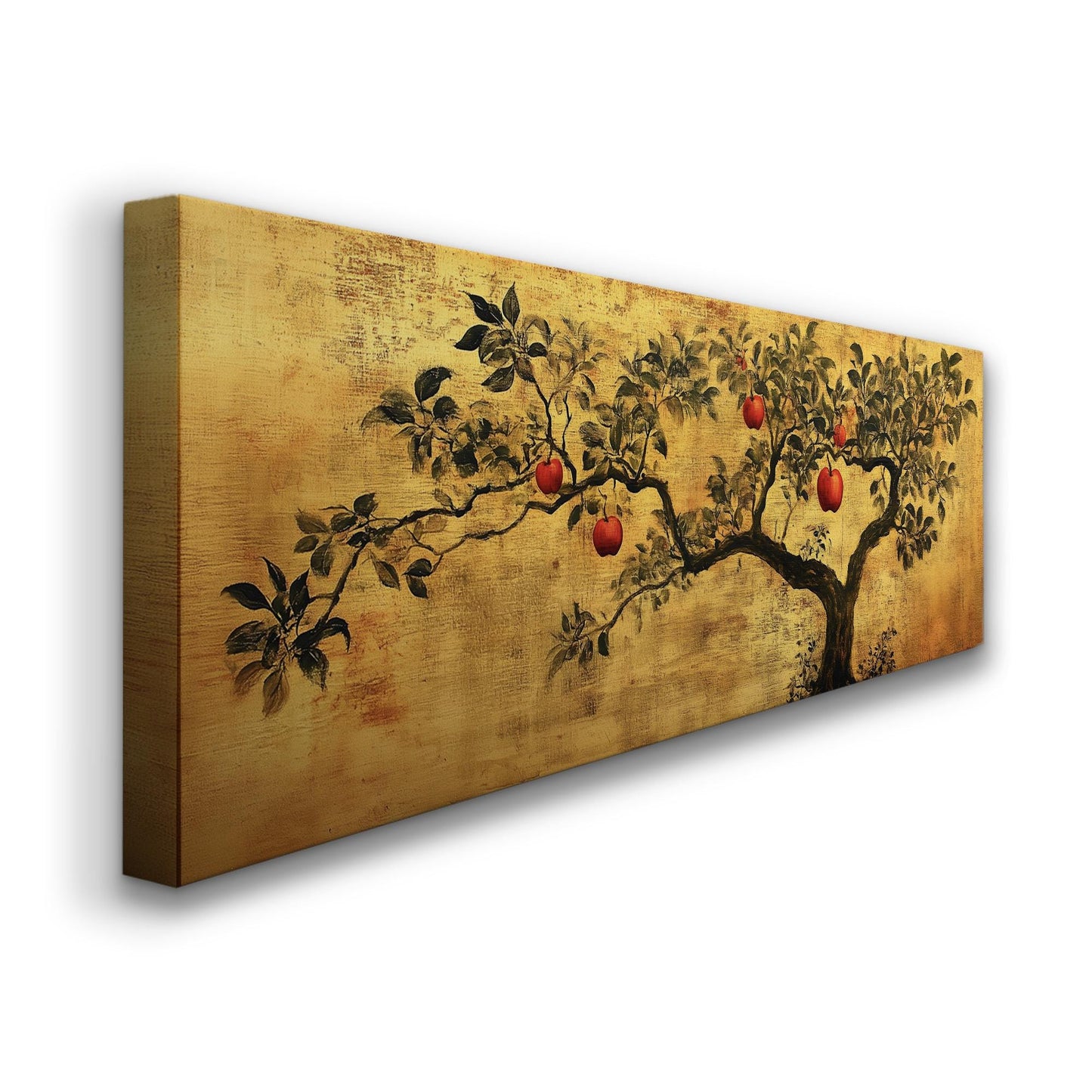 Chinese Apple Tree Panoramic Rustic Floral, Minimal Farmhouse Country Canvas Print, Nature Bloom Printed Canvas Art
