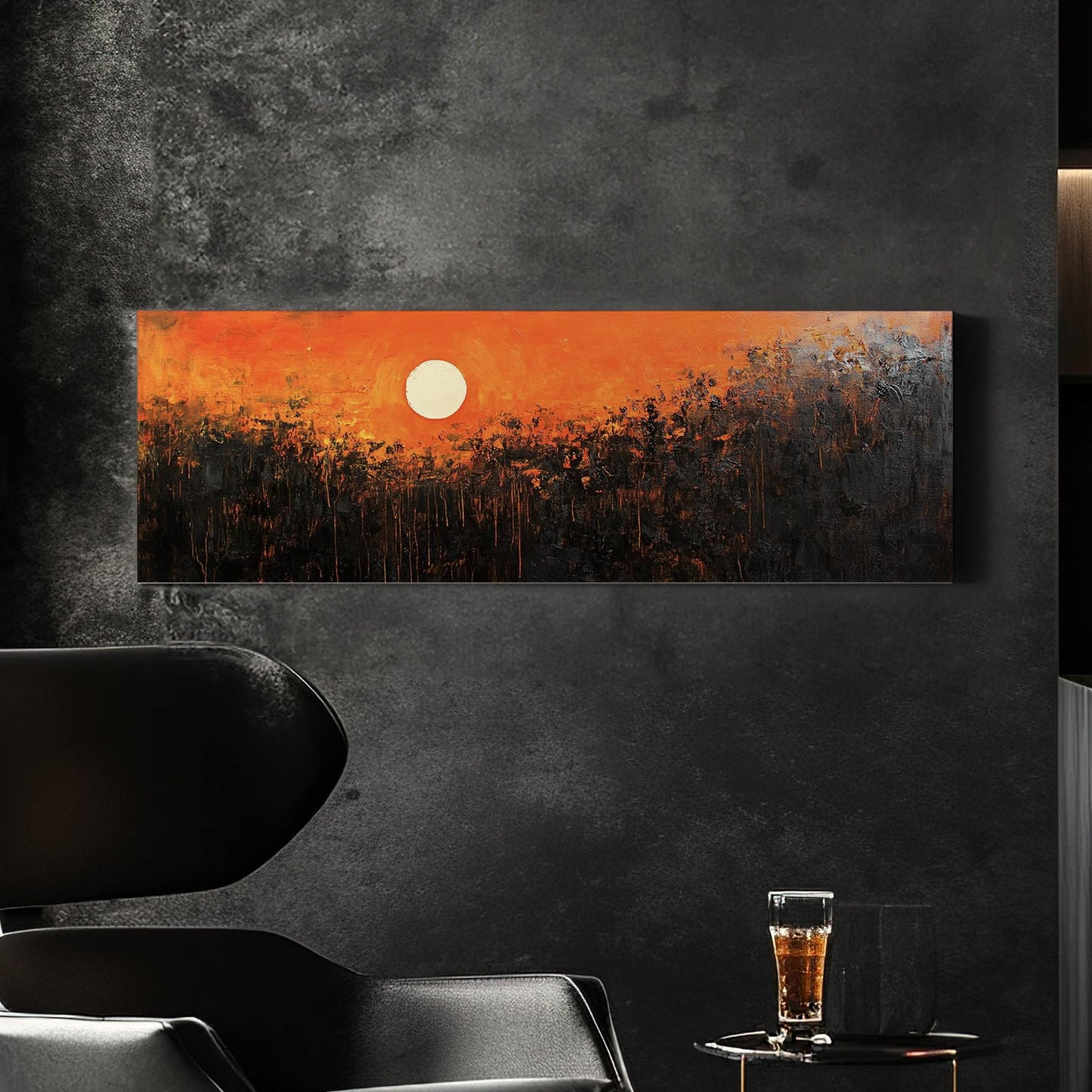 Abstract Sunset In the Forest Panoramic Warm Hues, Minimal Moody Farmhouse Canvas Print, Minimal Printed Canvas Art