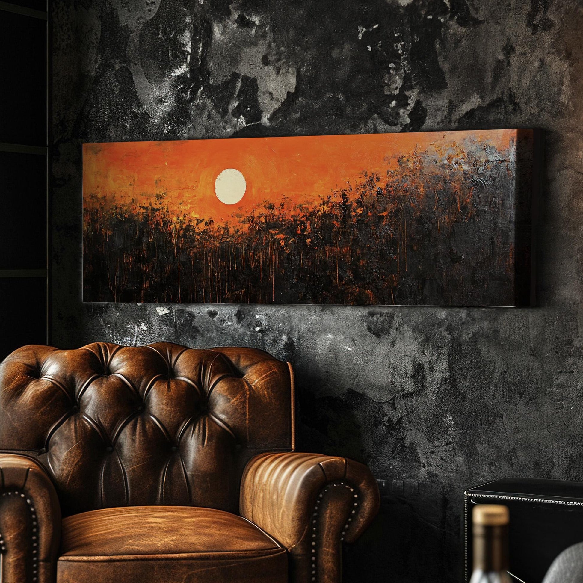 Abstract Sunset In the Forest Panoramic Warm Hues, Minimal Moody Farmhouse Canvas Print, Minimal Printed Canvas Art