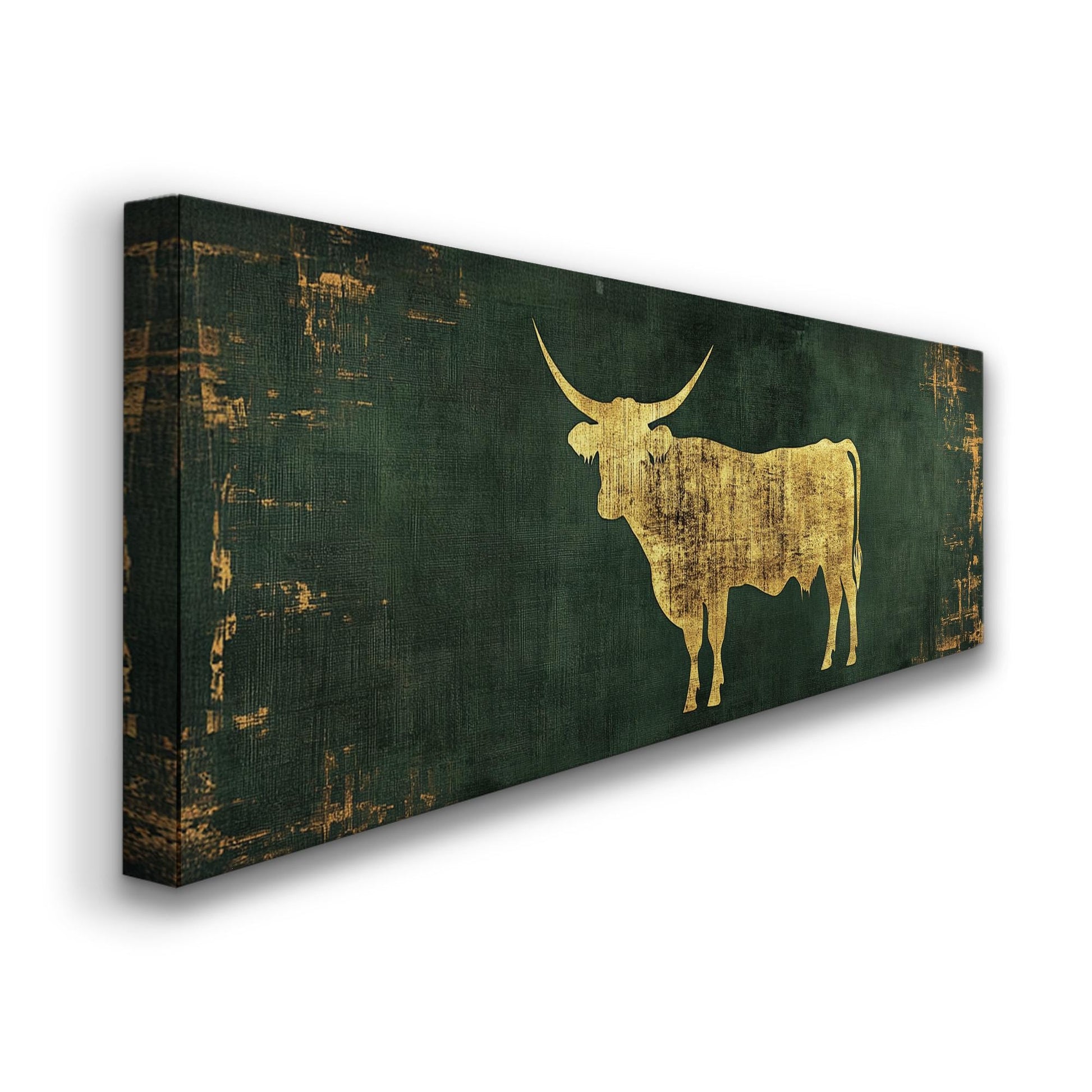 Texas Longhorn Canvas Print: Green and Gold Farmhouse Art