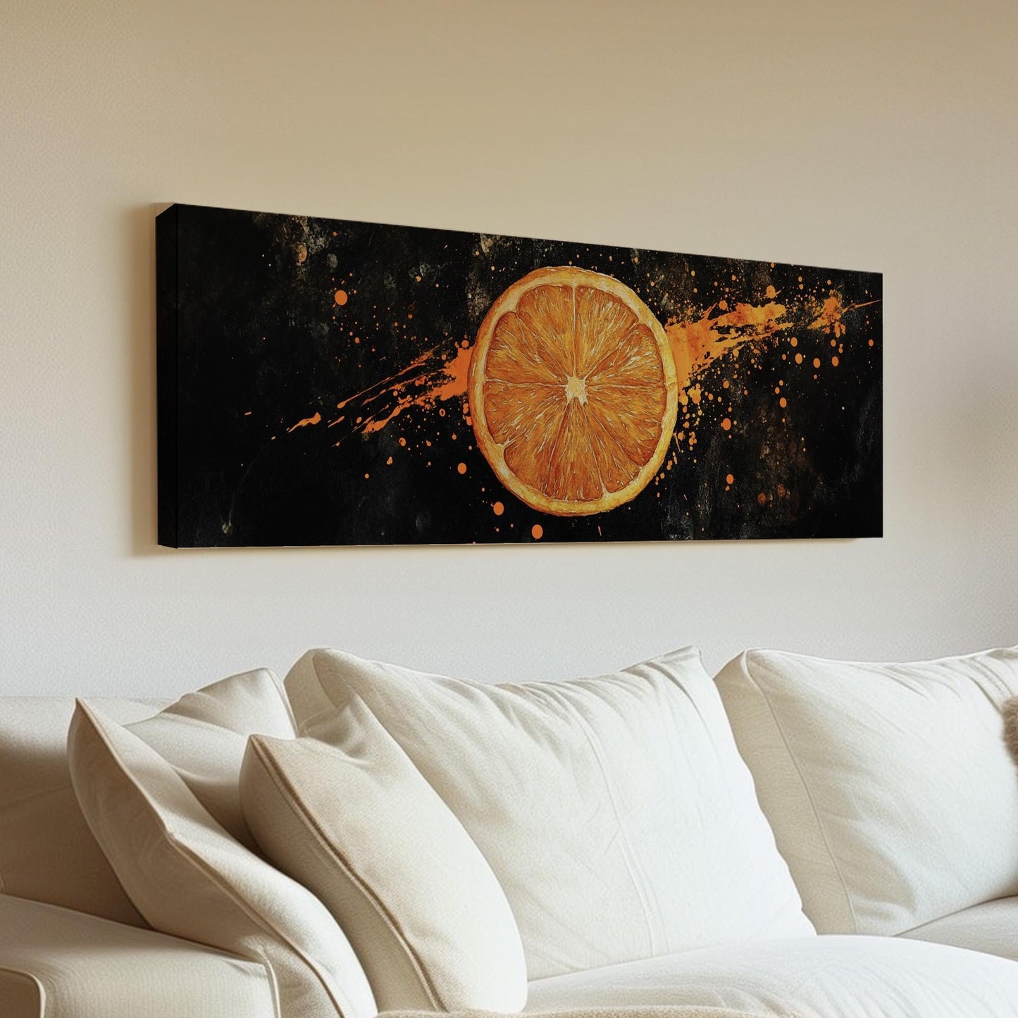 Juicy Orange Slice Panoramic Fresh Citrus, Minimal Kitchen Wall Canvas Print, Farmhouse Printed Canvas Art