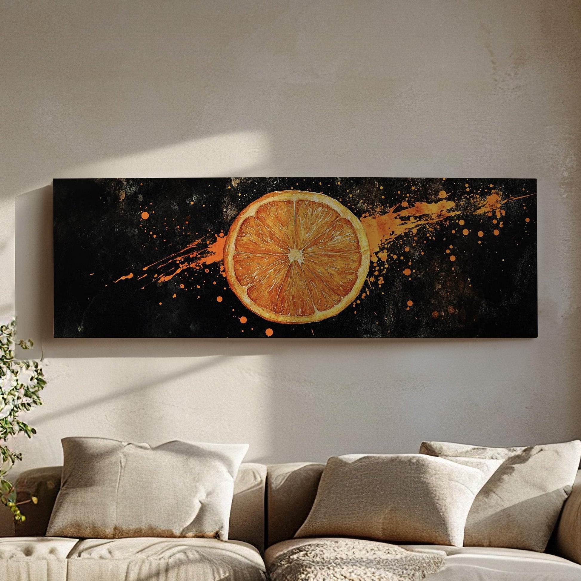 Juicy Orange Slice Panoramic Fresh Citrus, Minimal Kitchen Wall Canvas Print, Farmhouse Printed Canvas Art