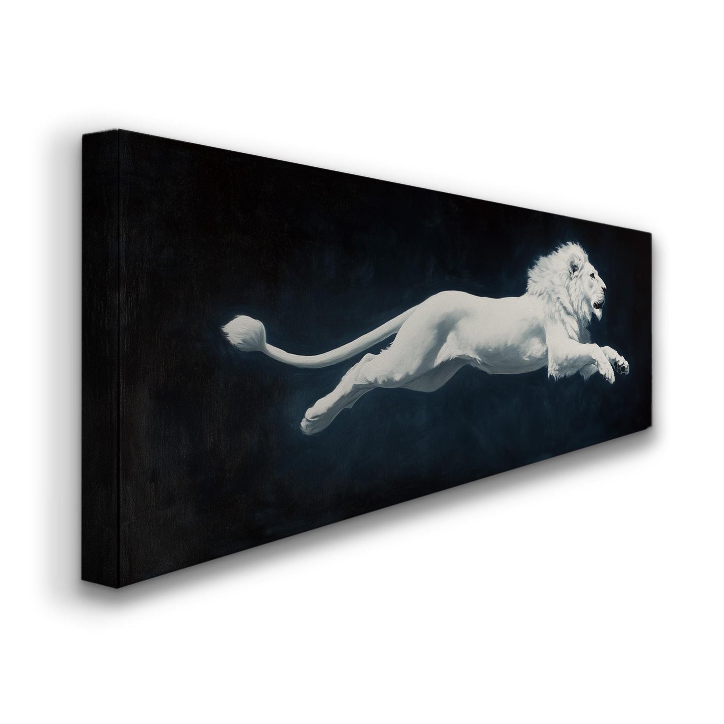 Majestic White Lion Panoramic Rustic, Minimal Wild Serenity Canvas Print, Moody Minimal Printed Canvas Art