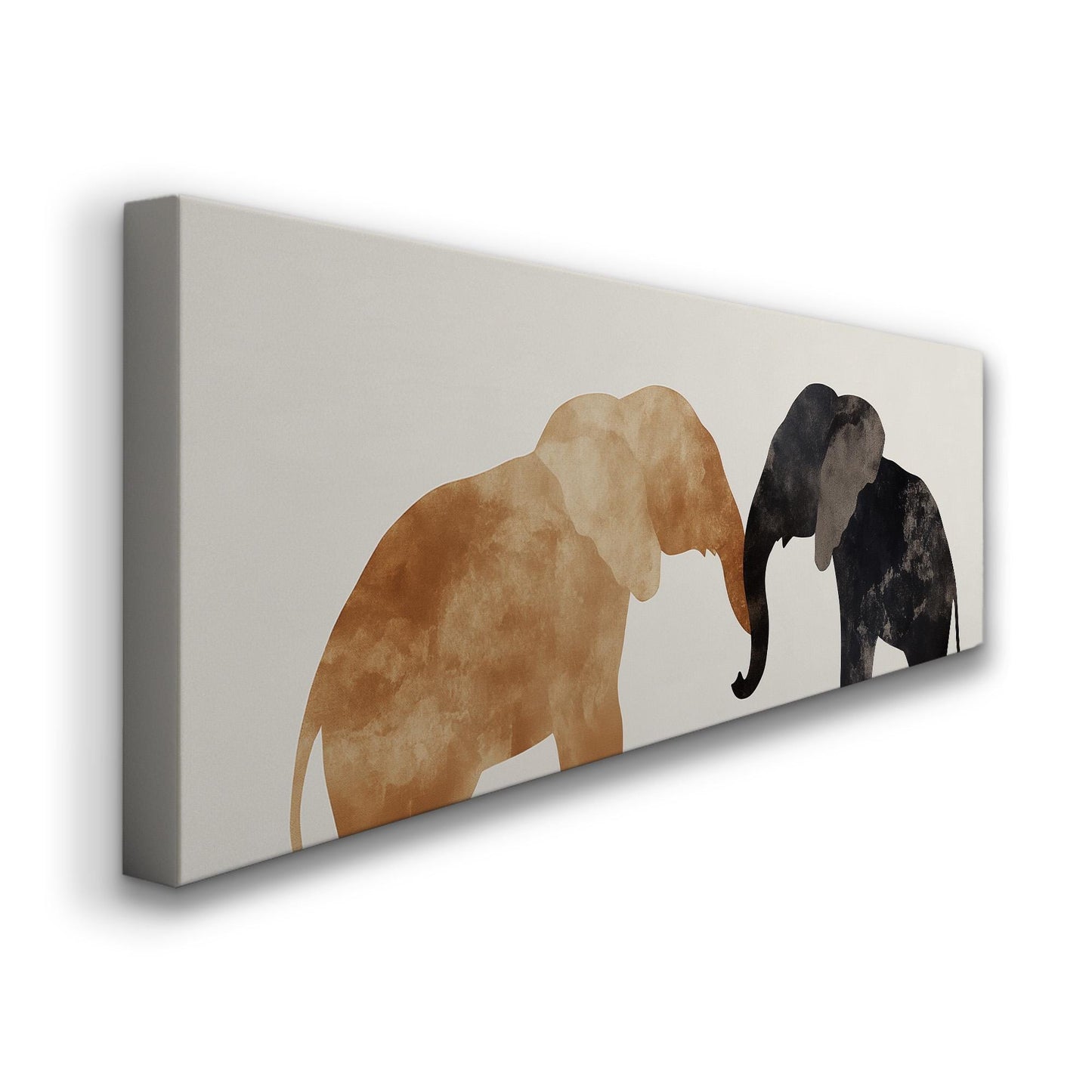 Minimal Elephant Couple Panoramic African Elephant, Minimal Animal Lover Canvas Print, Boho Japandi Printed Canvas Art