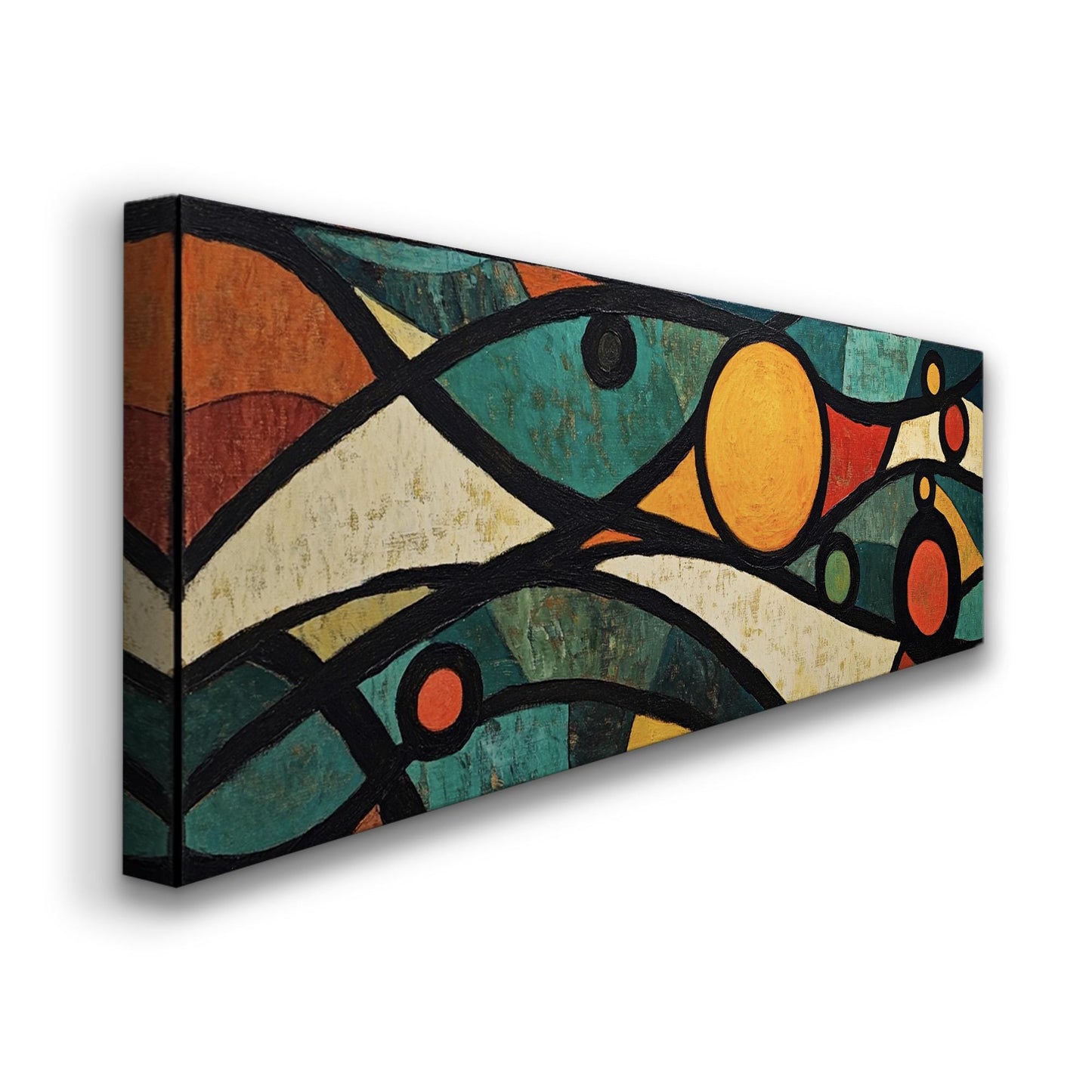 Mosaic Sun Panoramic Warm Hues, Minimal Vibrant Abstract Canvas Print, Colorful Planets Printed Canvas Art