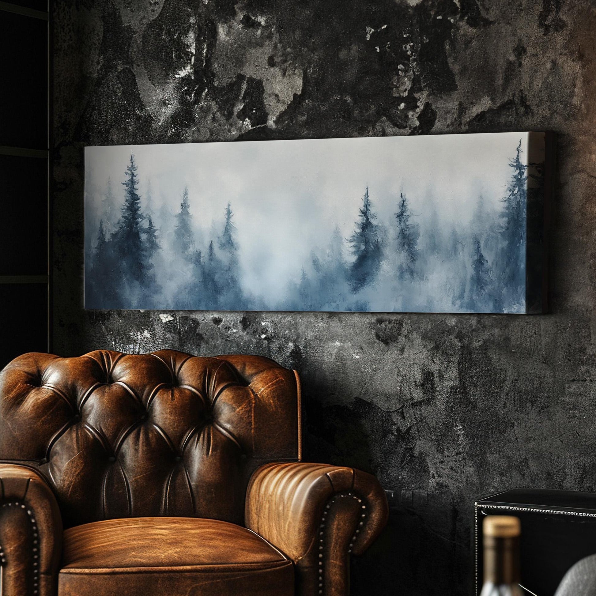 Mountain Pine Scene Panoramic Nature Beauty, Minimal Rustic Calm Canvas Print, Woodland Serenity Printed Canvas Art