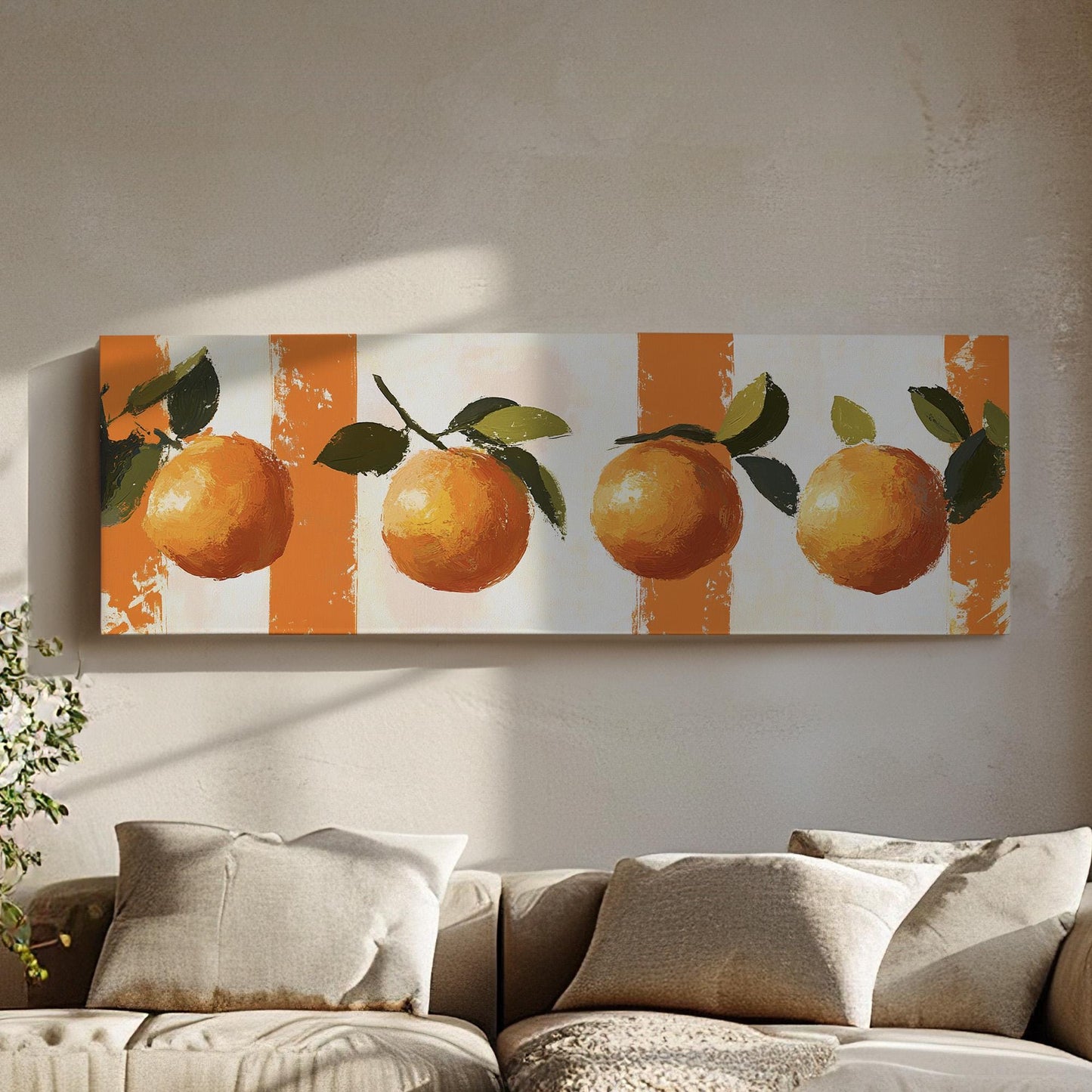 Rustic Abstract Orange Panoramic Farmhouse Vibes, Minimal Kitchen Wall Canvas Print, Country Style Printed Canvas Art