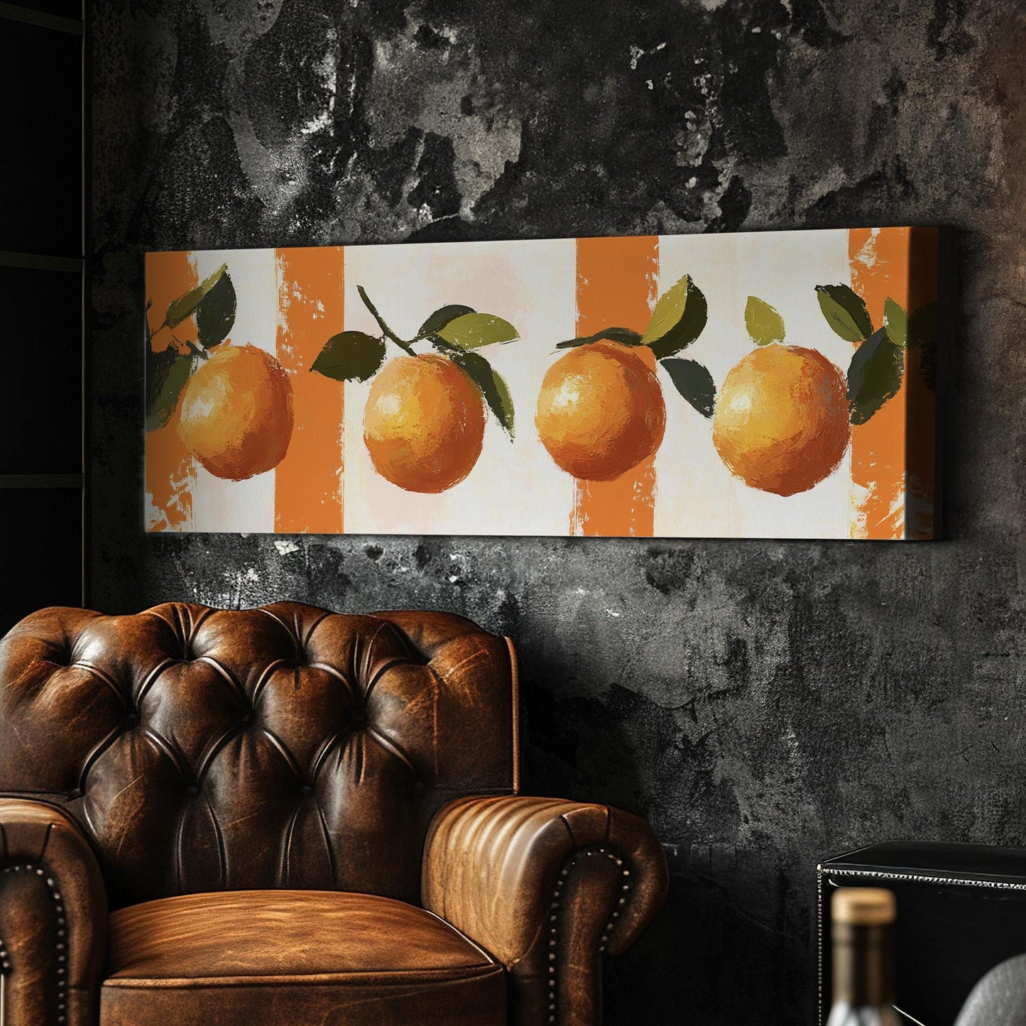 Rustic Abstract Orange Panoramic Farmhouse Vibes, Minimal Kitchen Wall Canvas Print, Country Style Printed Canvas Art
