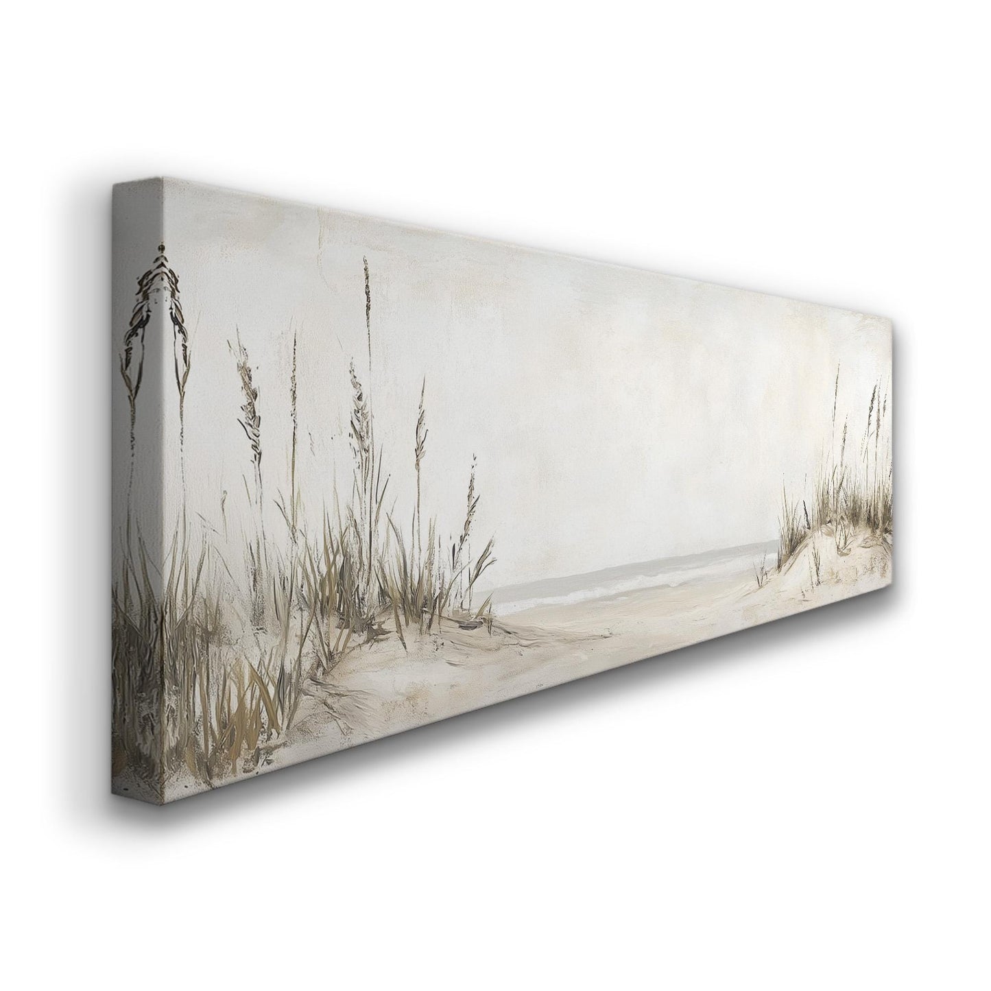 Sea Grass at the Beach Panoramic Muted Beach, Minimal Nautical Art Canvas Print, Sandy Coast Printed Canvas Art