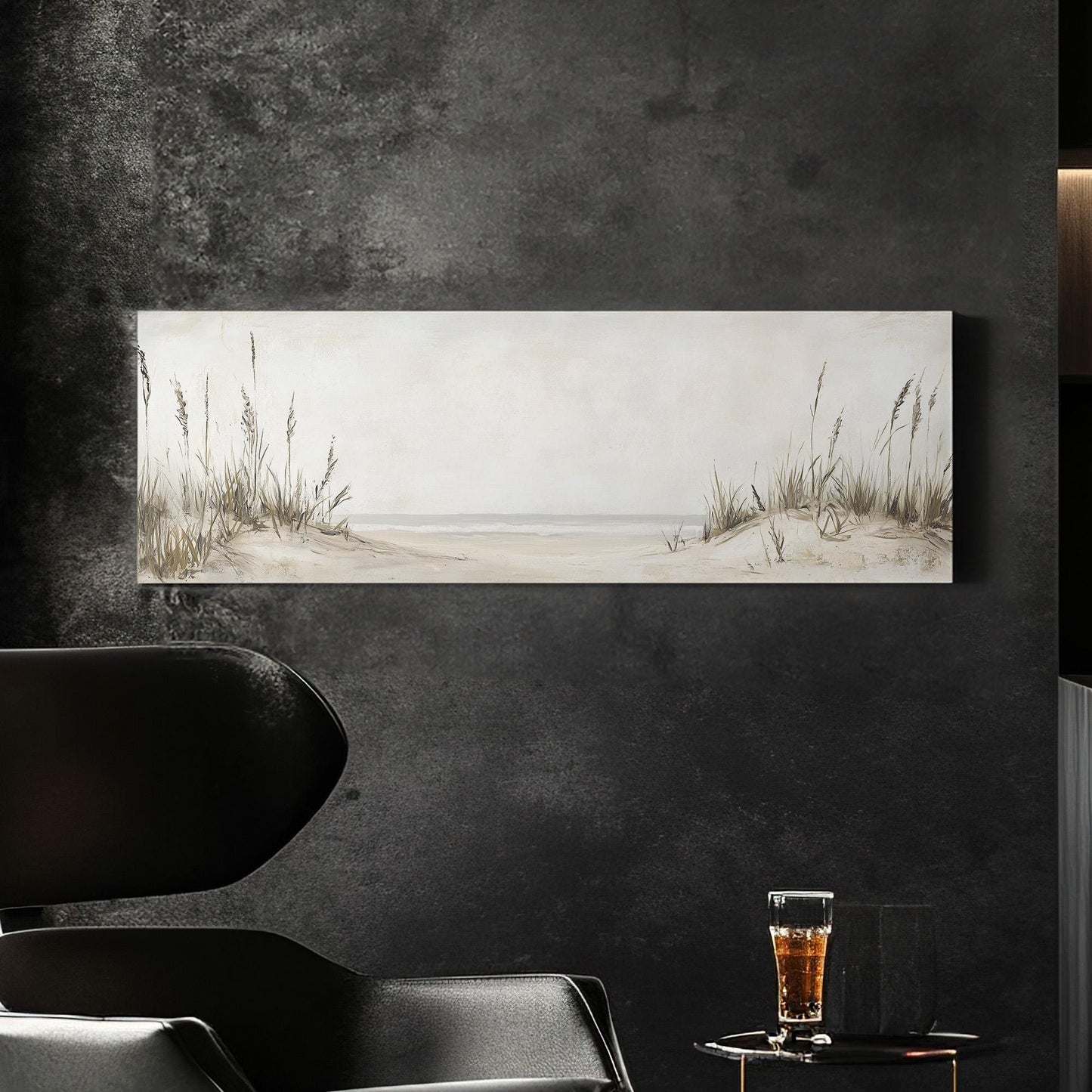 Sea Grass at the Beach Panoramic Muted Beach, Minimal Nautical Art Canvas Print, Sandy Coast Printed Canvas Art