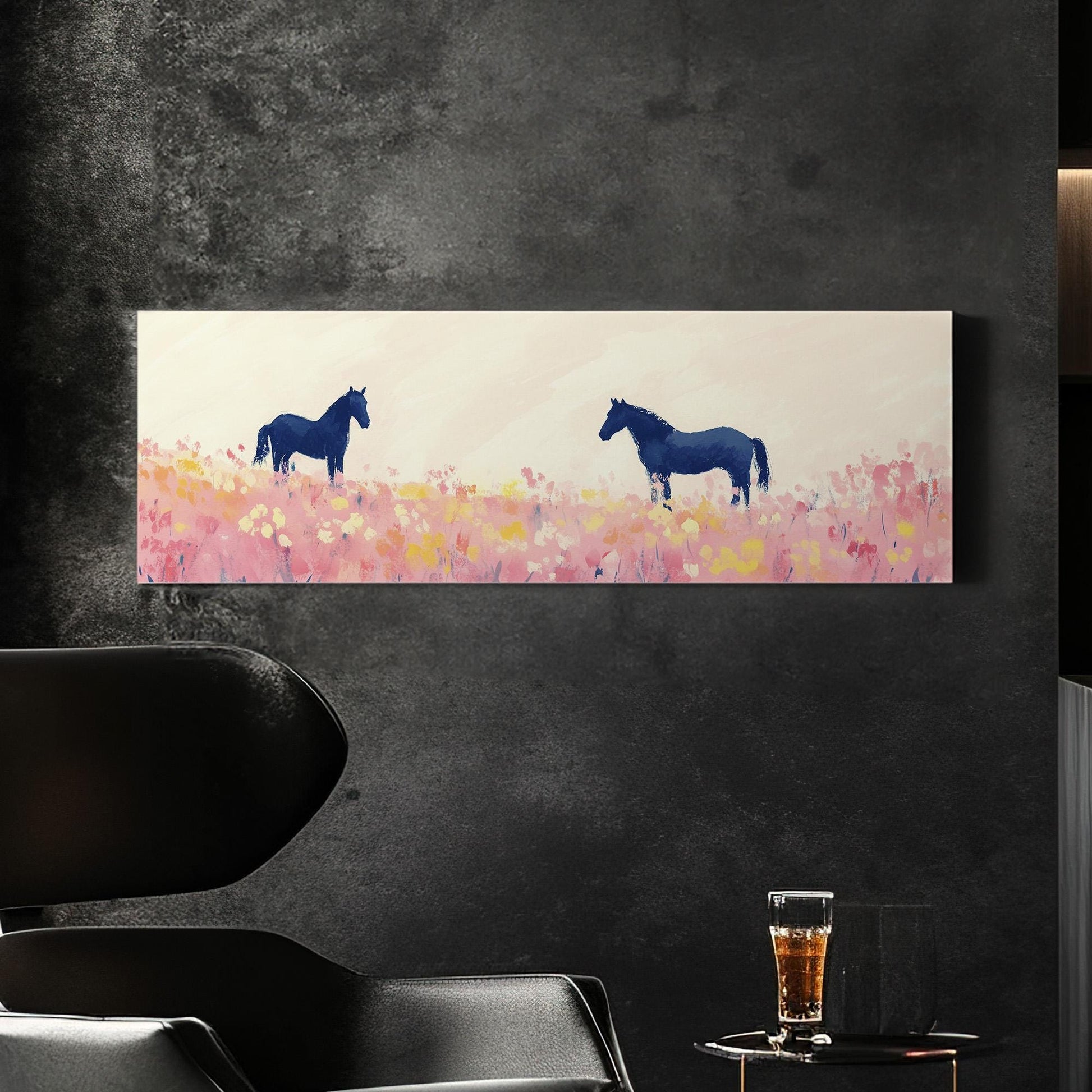 Equestrian Farmhouse Panoramic Rustic Ranch Horse, Minimal Country Riding Canvas Print, Wild Scene Printed Canvas Art