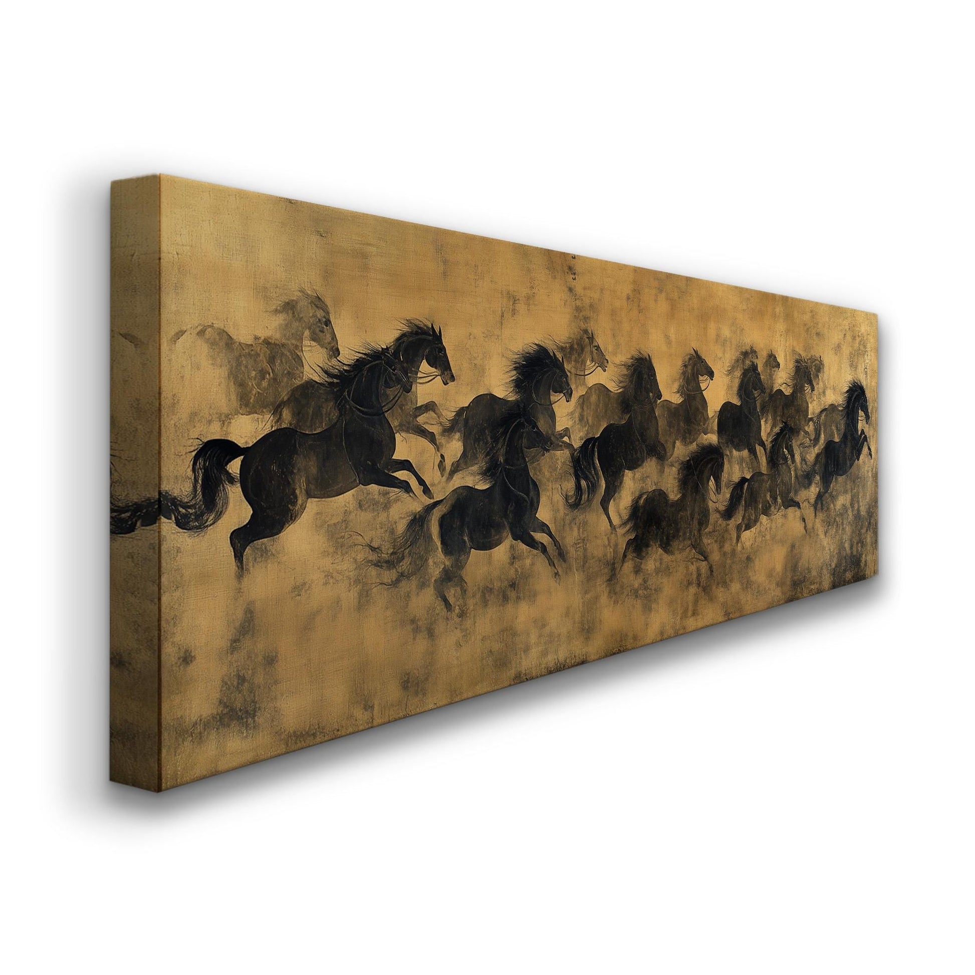 Running Horses Canvas Print: Rustic Farmhouse Equestrian Art