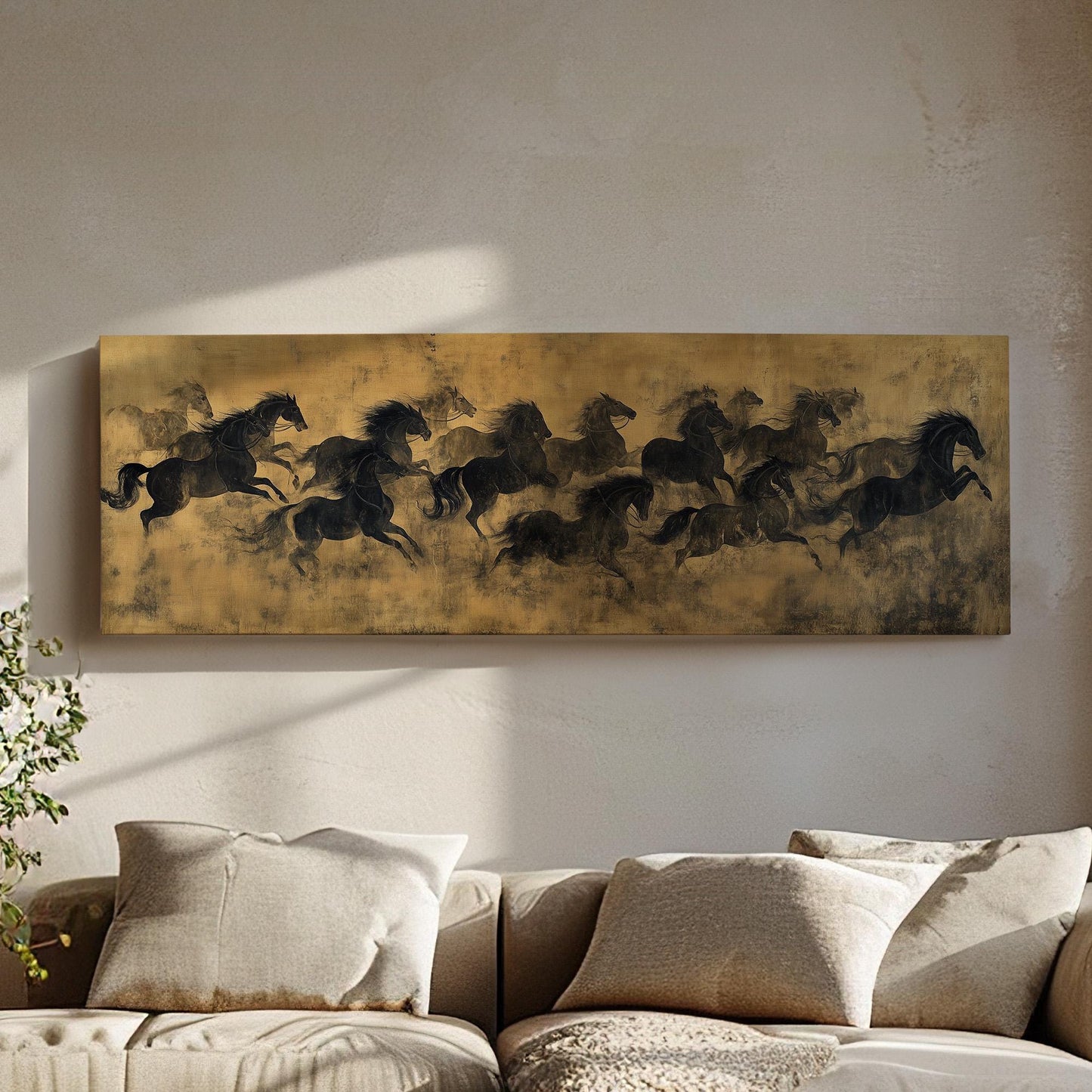 Running Horses Canvas Print: Rustic Farmhouse Equestrian Art