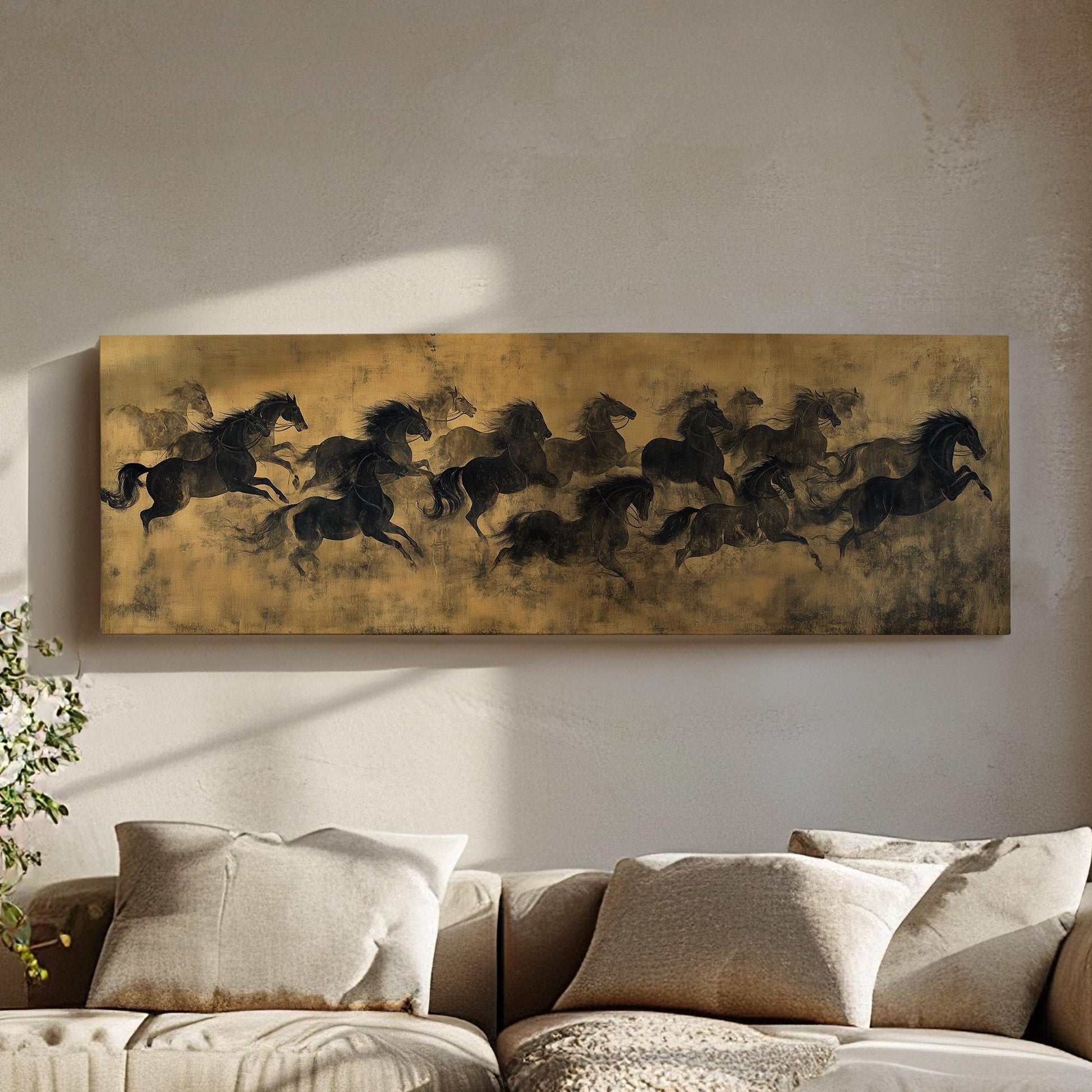 Running Horses Canvas Print: Rustic Farmhouse Equestrian Art