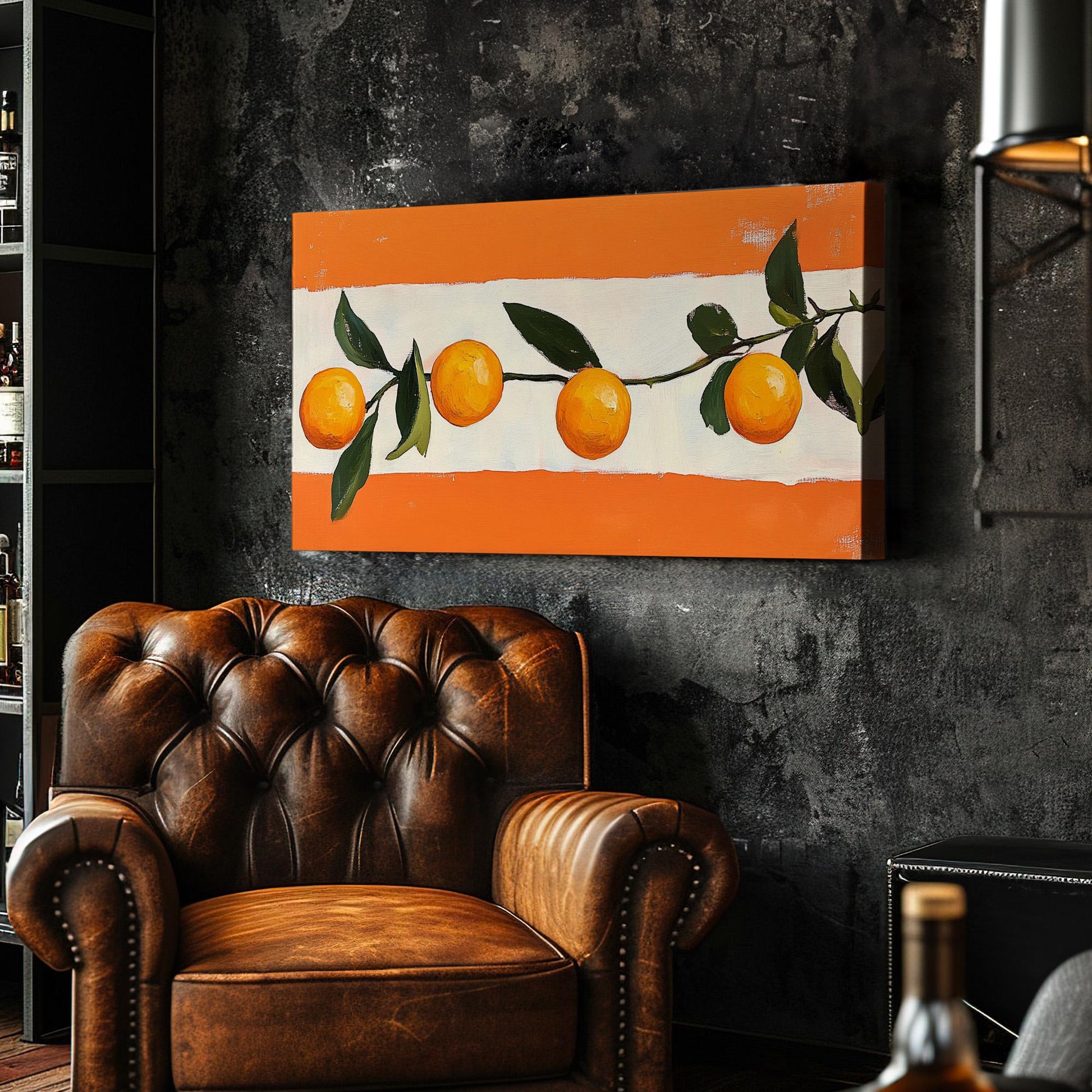 Abstract Orange Lanscape Citrus Fruit, 2x1 Farmhouse Kitchen Canvas Print, Vintage Style 20x60 Canvas Art