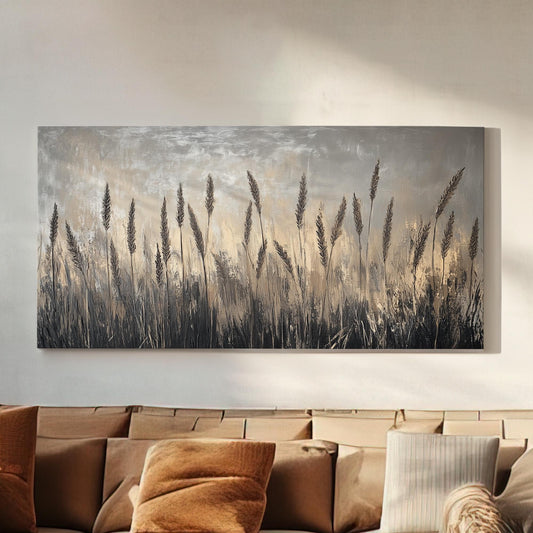 Reed Grass Lanscape Muted Beach, 2x1 Nautical Art Canvas Print, Coastal Sunset 20x60 Canvas Art