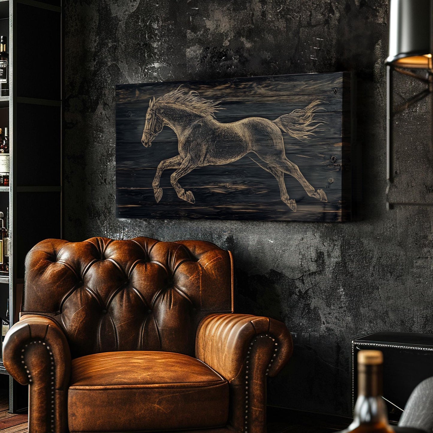 Running Horse Lanscape Western Country, 2x1 Farmhouse Equestrian Canvas Print, Wild Riding 20x60 Canvas Art