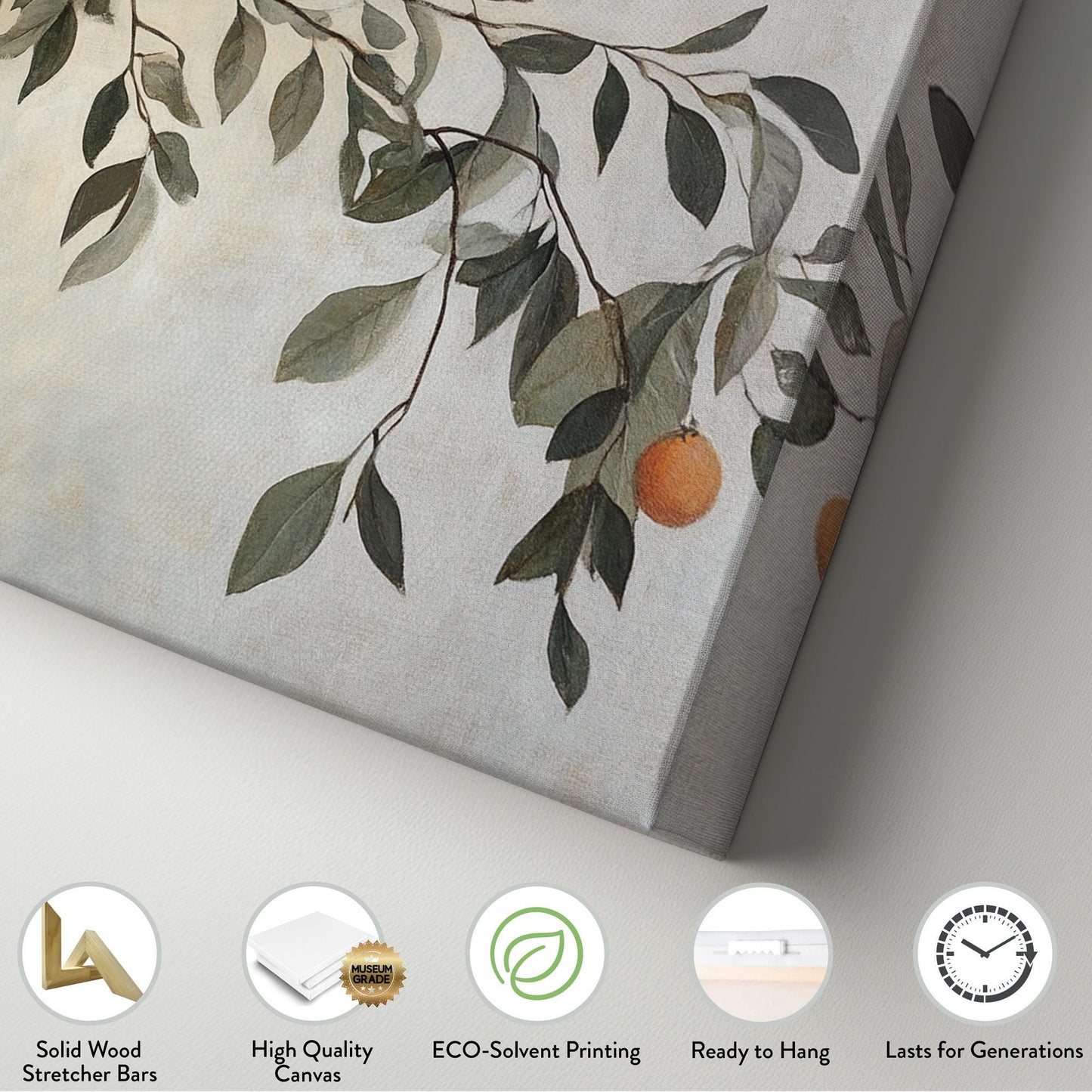 Vintage Orange Branch Lanscape Fresh Citrus, 2x1 Kitchen Wall Canvas Print, Country Style 20x60 Canvas Art
