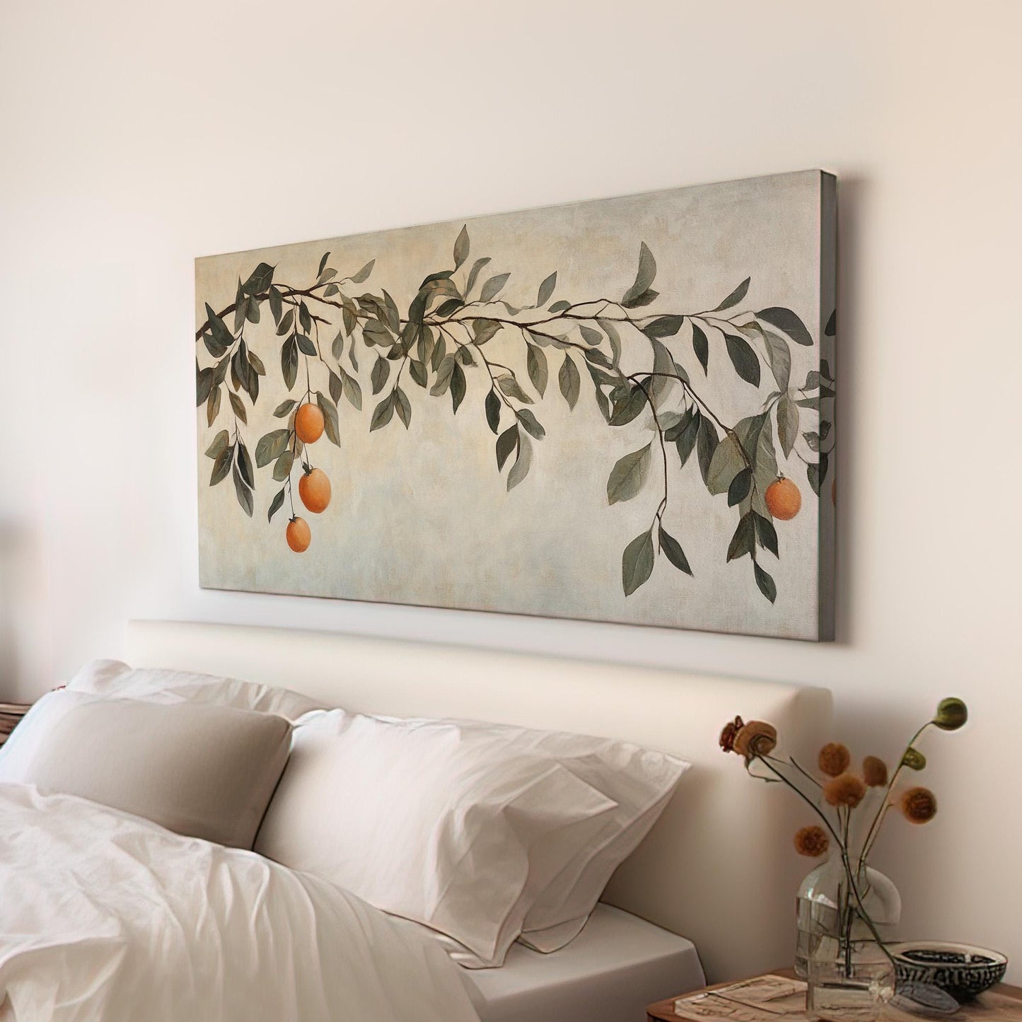 Vintage Orange Branch Lanscape Fresh Citrus, 2x1 Kitchen Wall Canvas Print, Country Style 20x60 Canvas Art