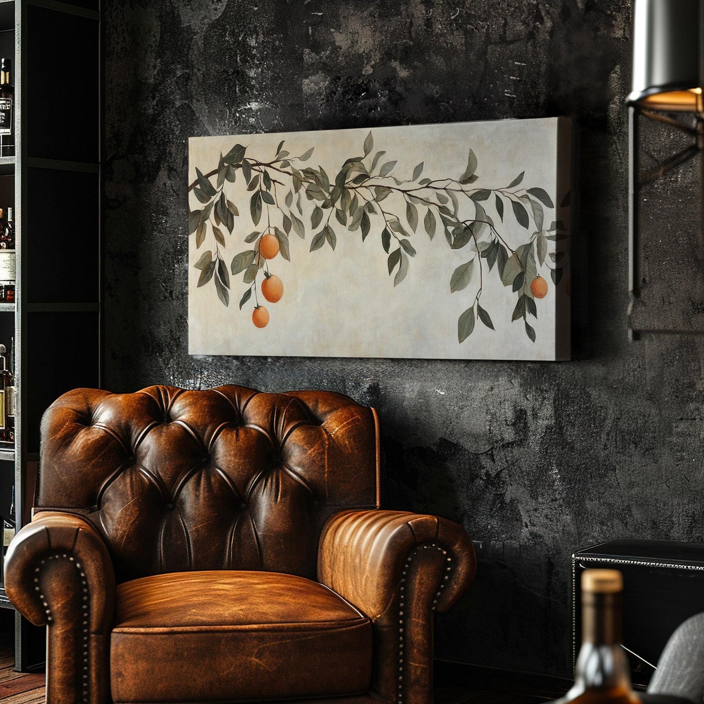 Vintage Orange Branch Lanscape Fresh Citrus, 2x1 Kitchen Wall Canvas Print, Country Style 20x60 Canvas Art